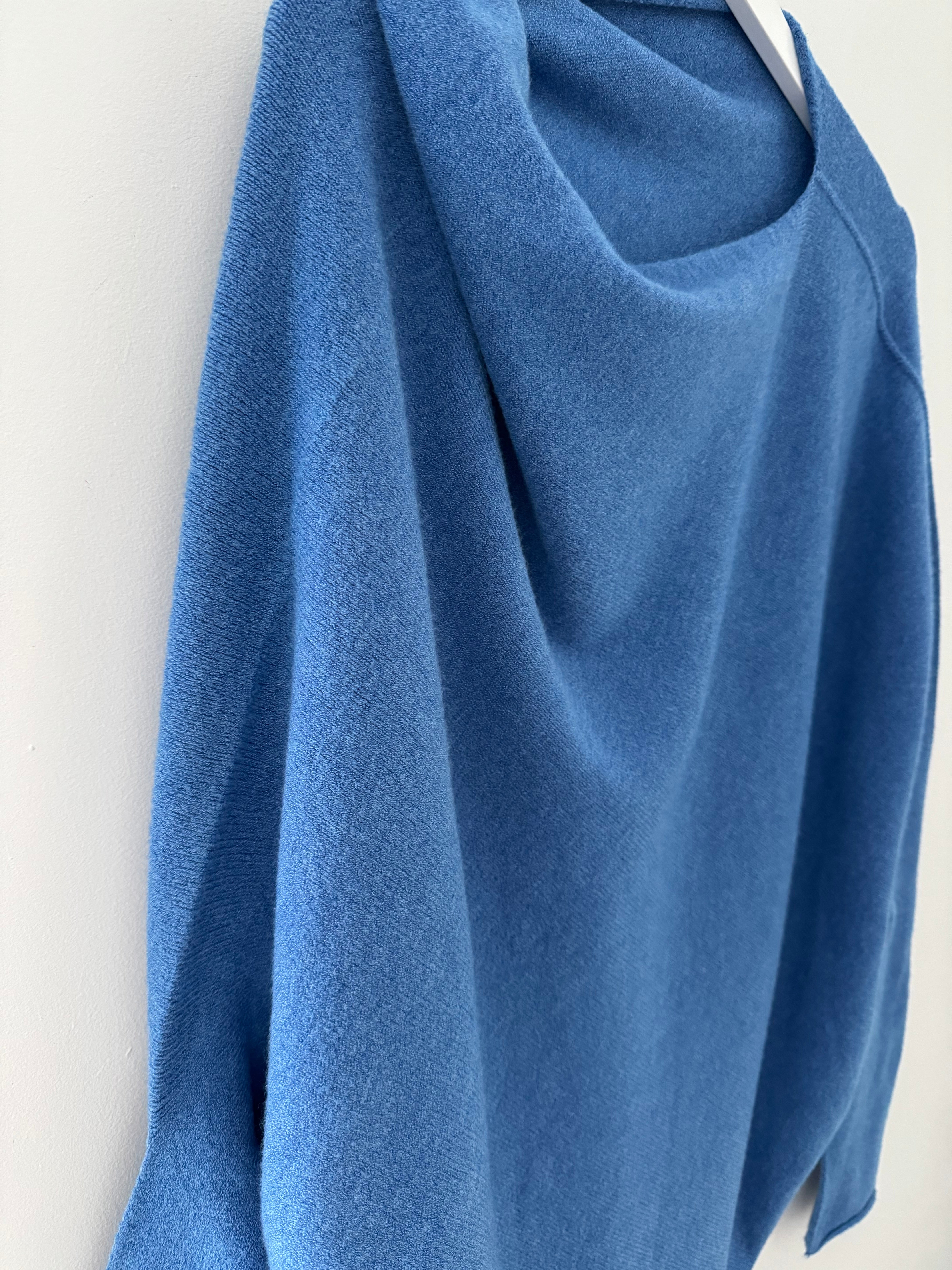 Cowl Neck Asymmetric Jumper in Cornflower