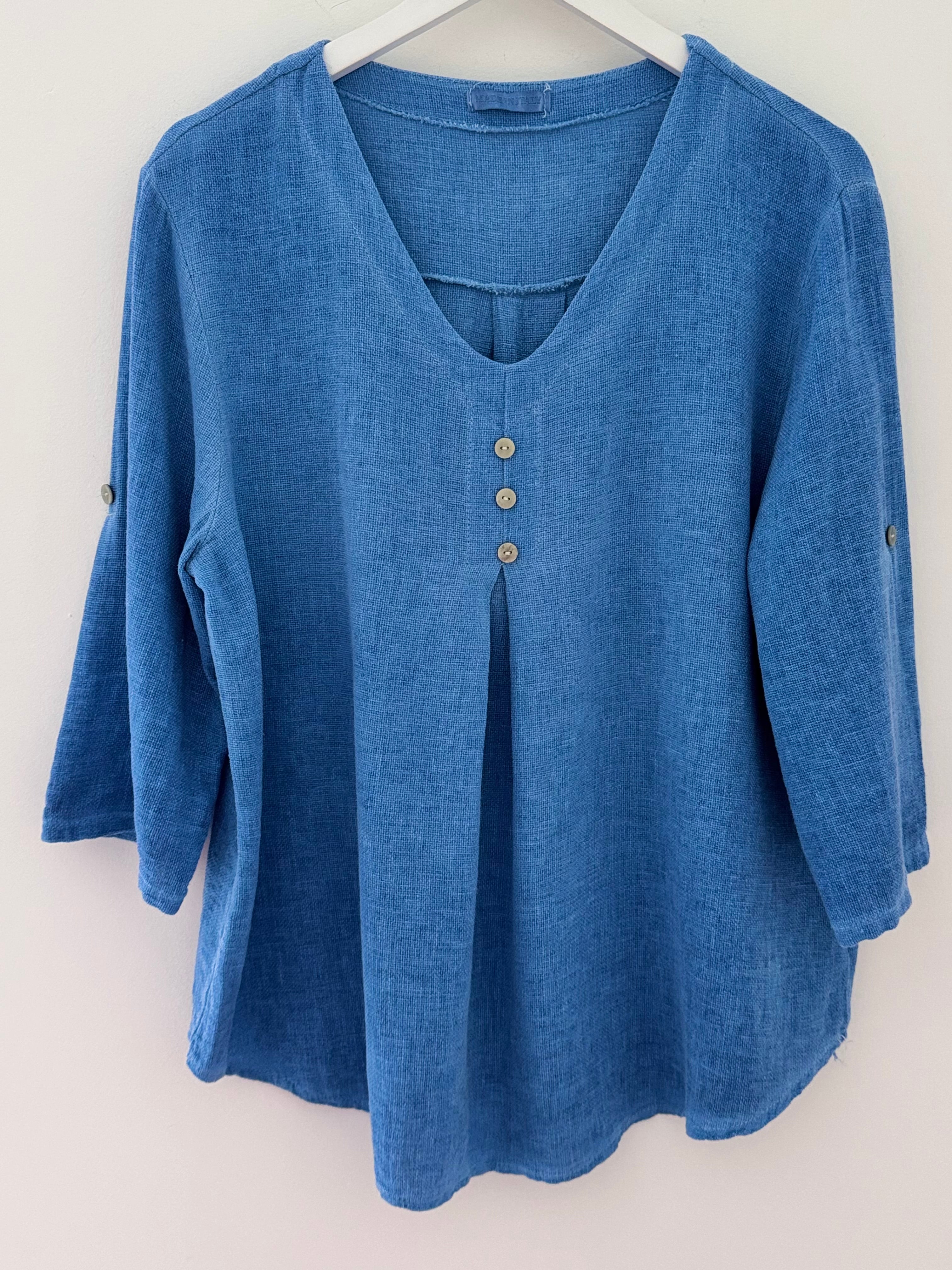 Linen & Cotton Shirt in Sky Blue
