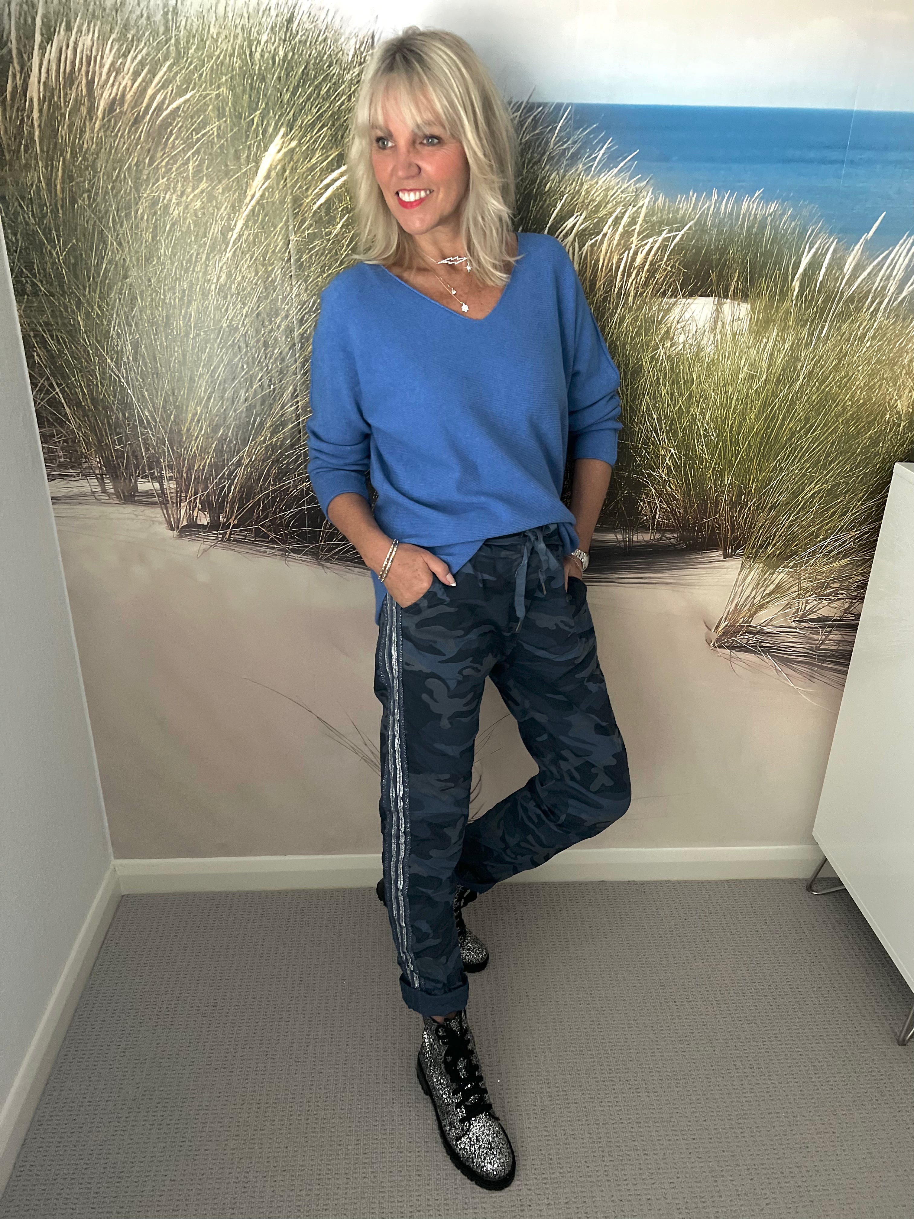 Super Stretch Stripe Joggers in Denim Blue Camo The Meek Boutique