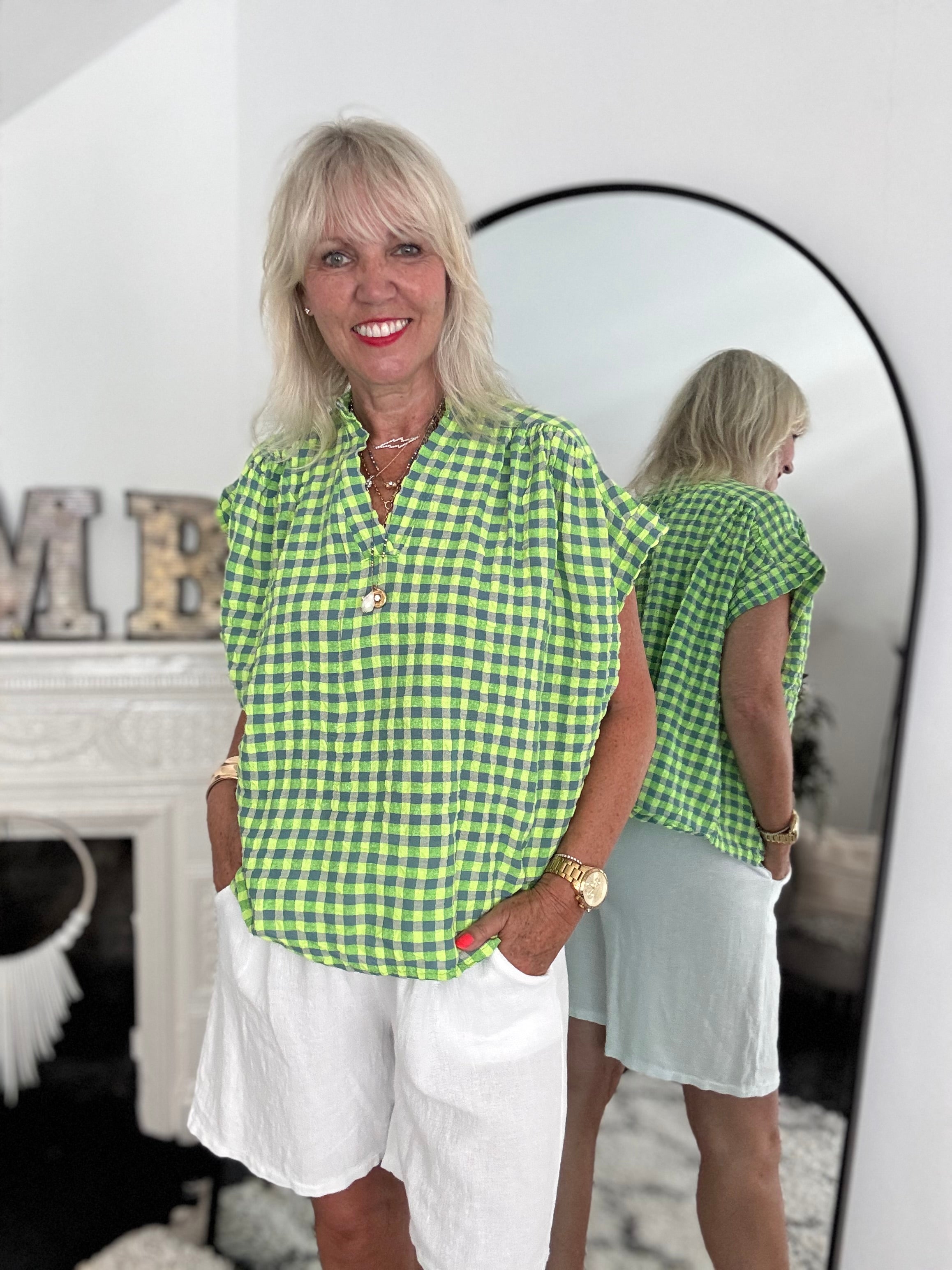 Check Top in Neon Citrus