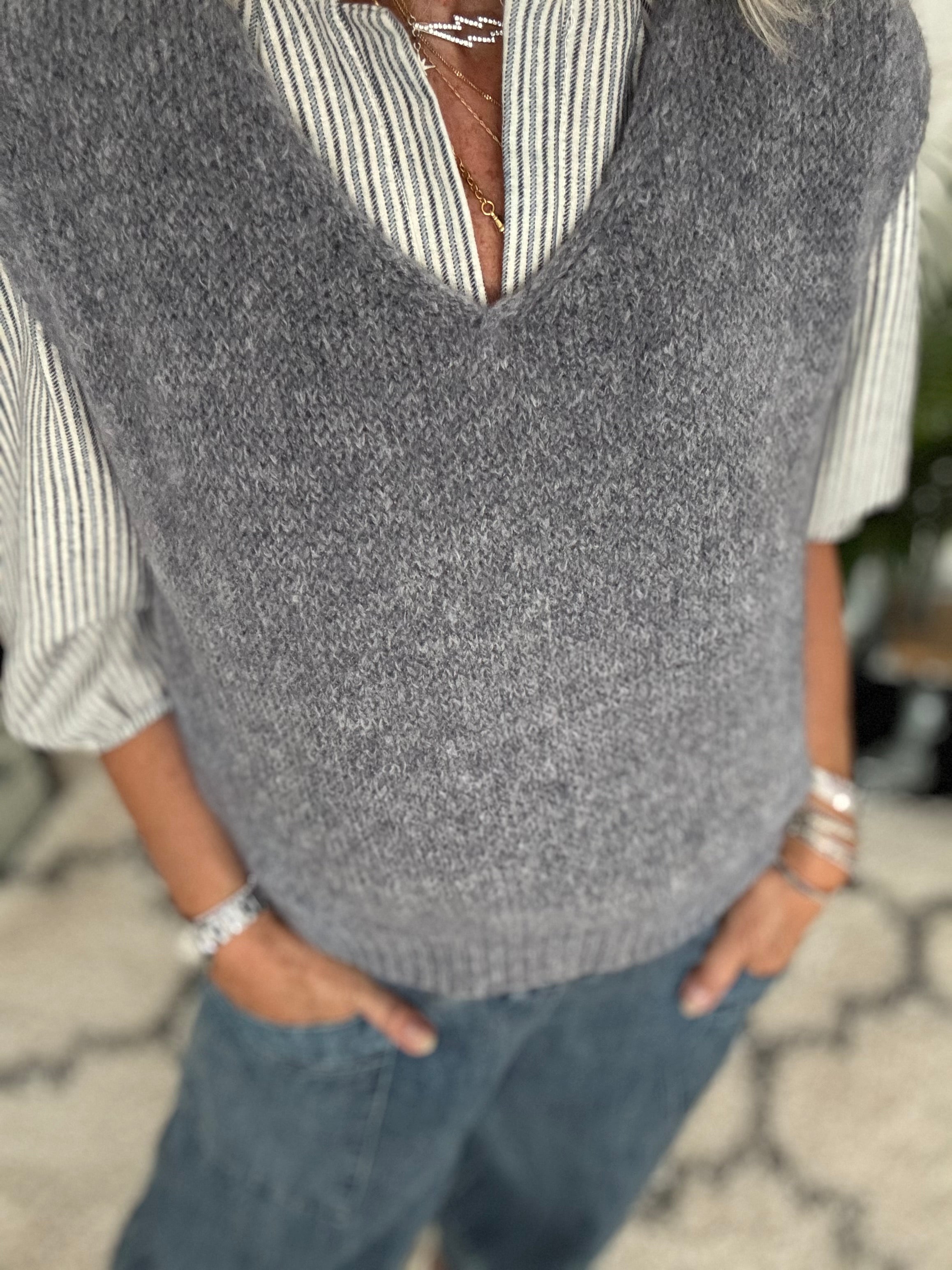 Neat Mohair Tank in Charcoal