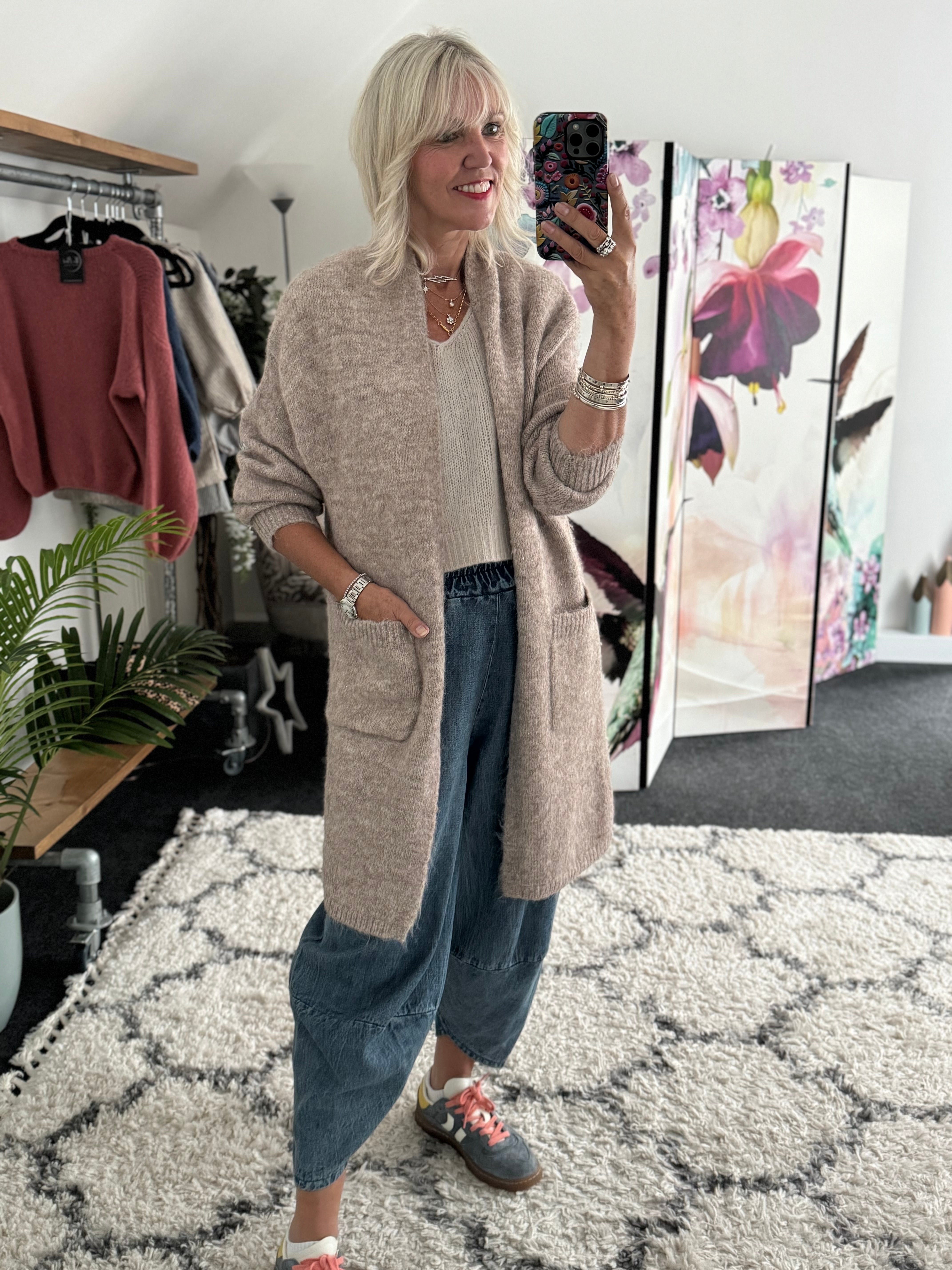 Long Pocket Cardi in Stone
