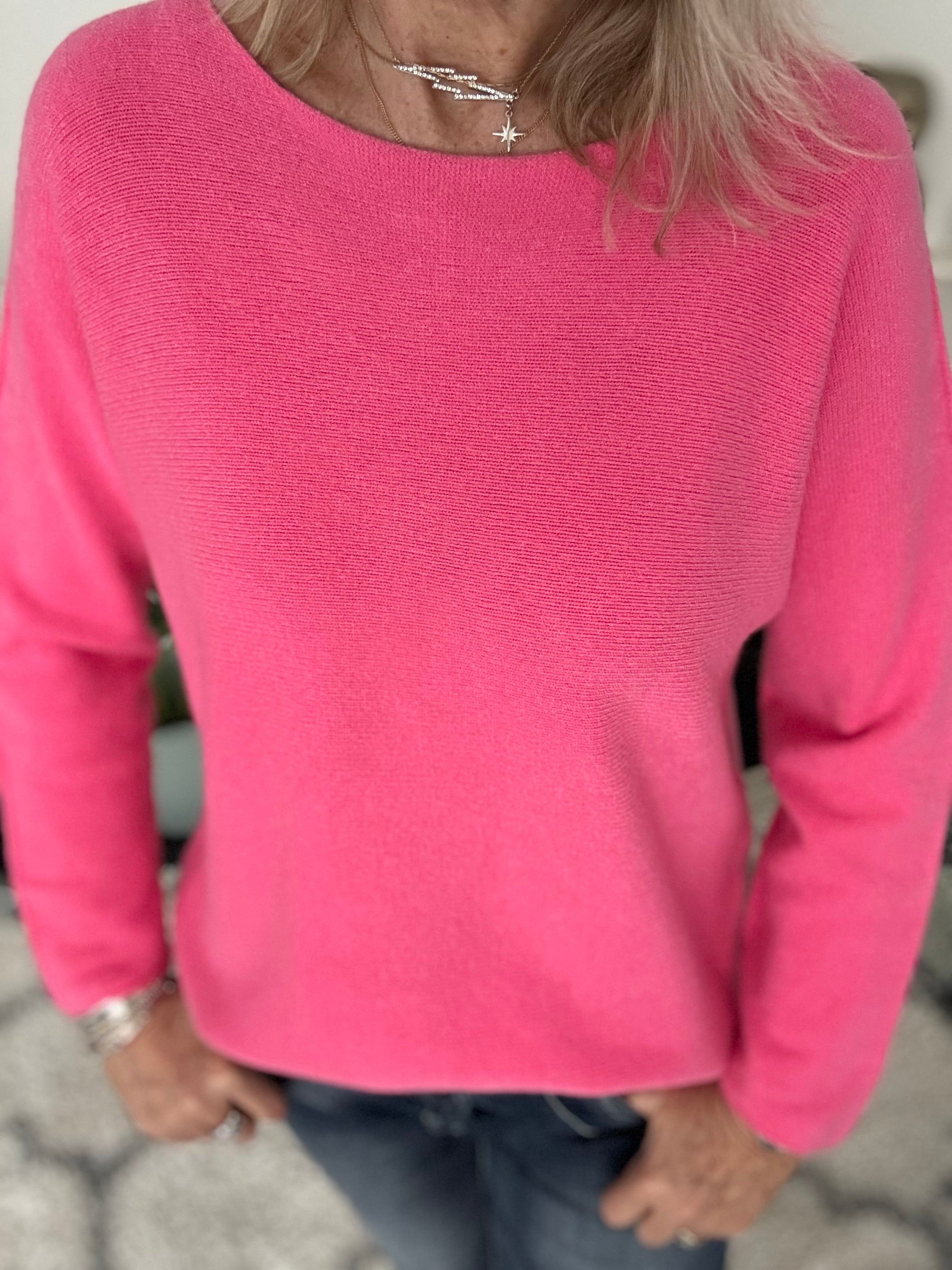 Simple Round Neck Jumper in Bubblegum Pink