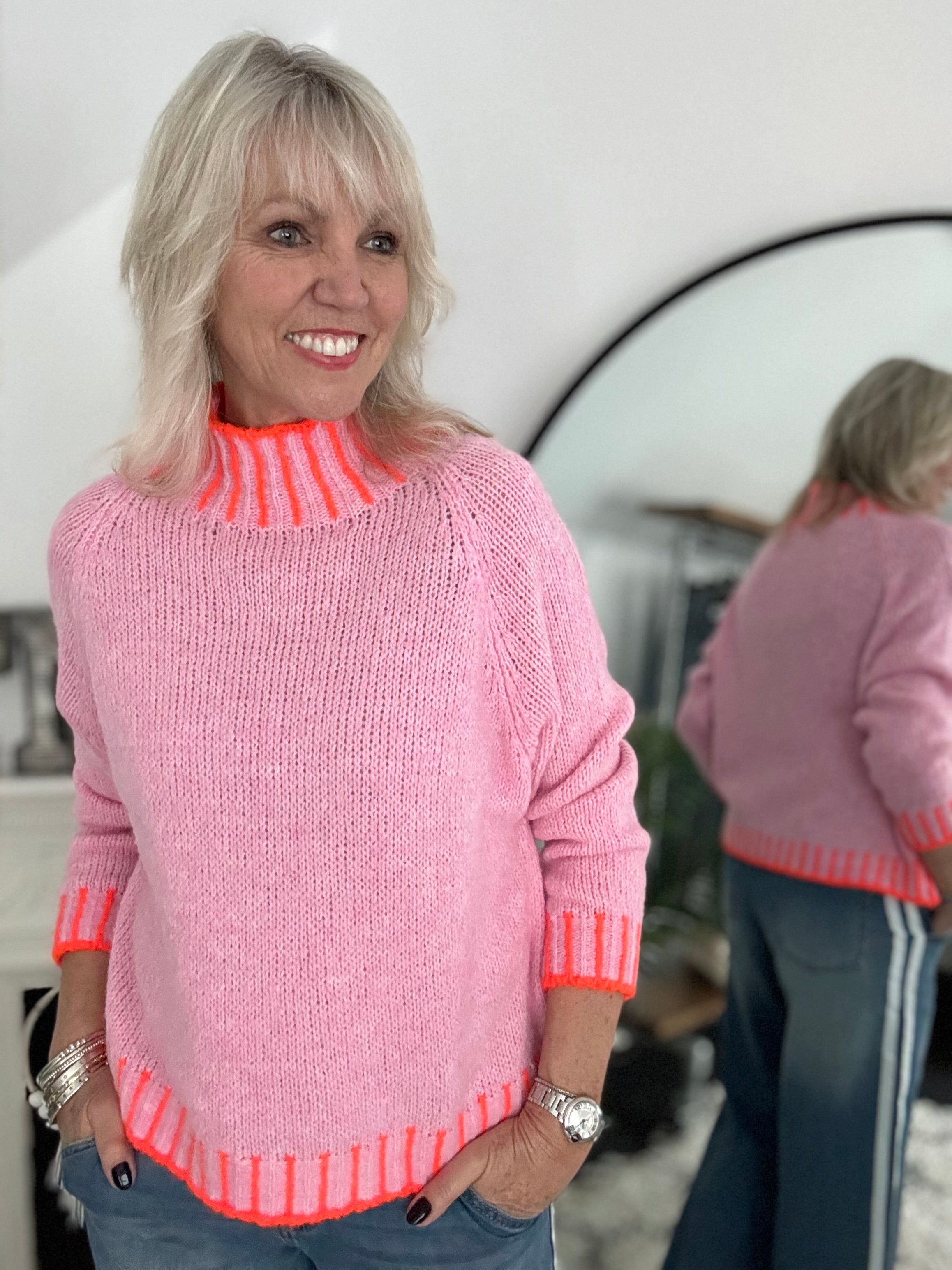 Stunning Funnel Neck Jumper in Pink & Orange