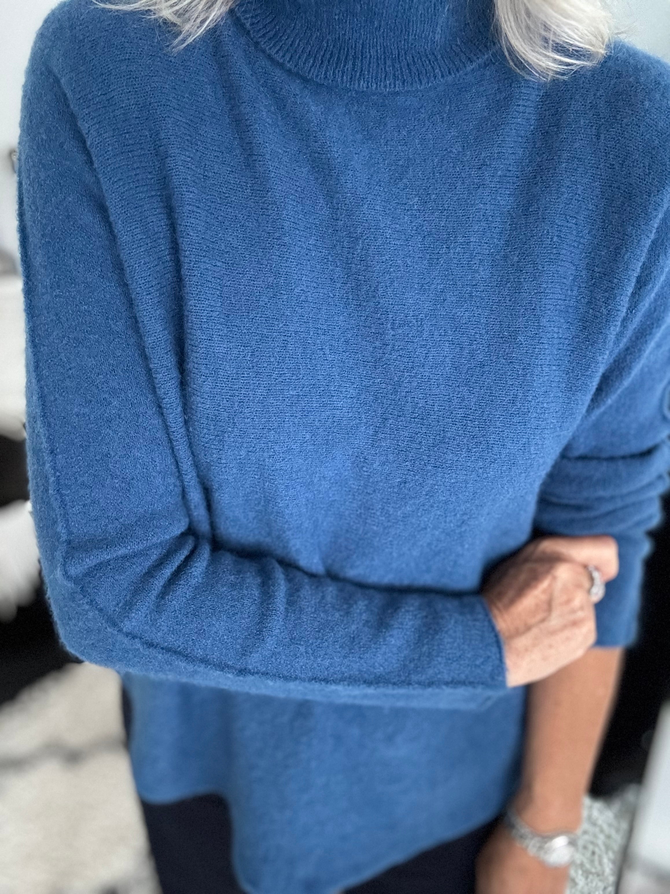 Simple Roll Neck Jumper in Cerulean Blue