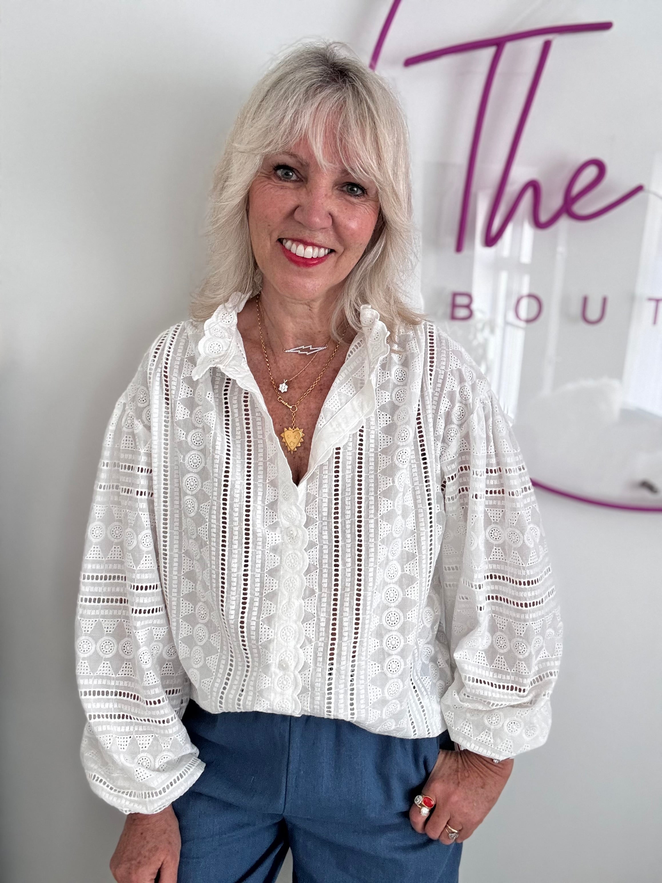 Broderie Anglaise Shirt in White