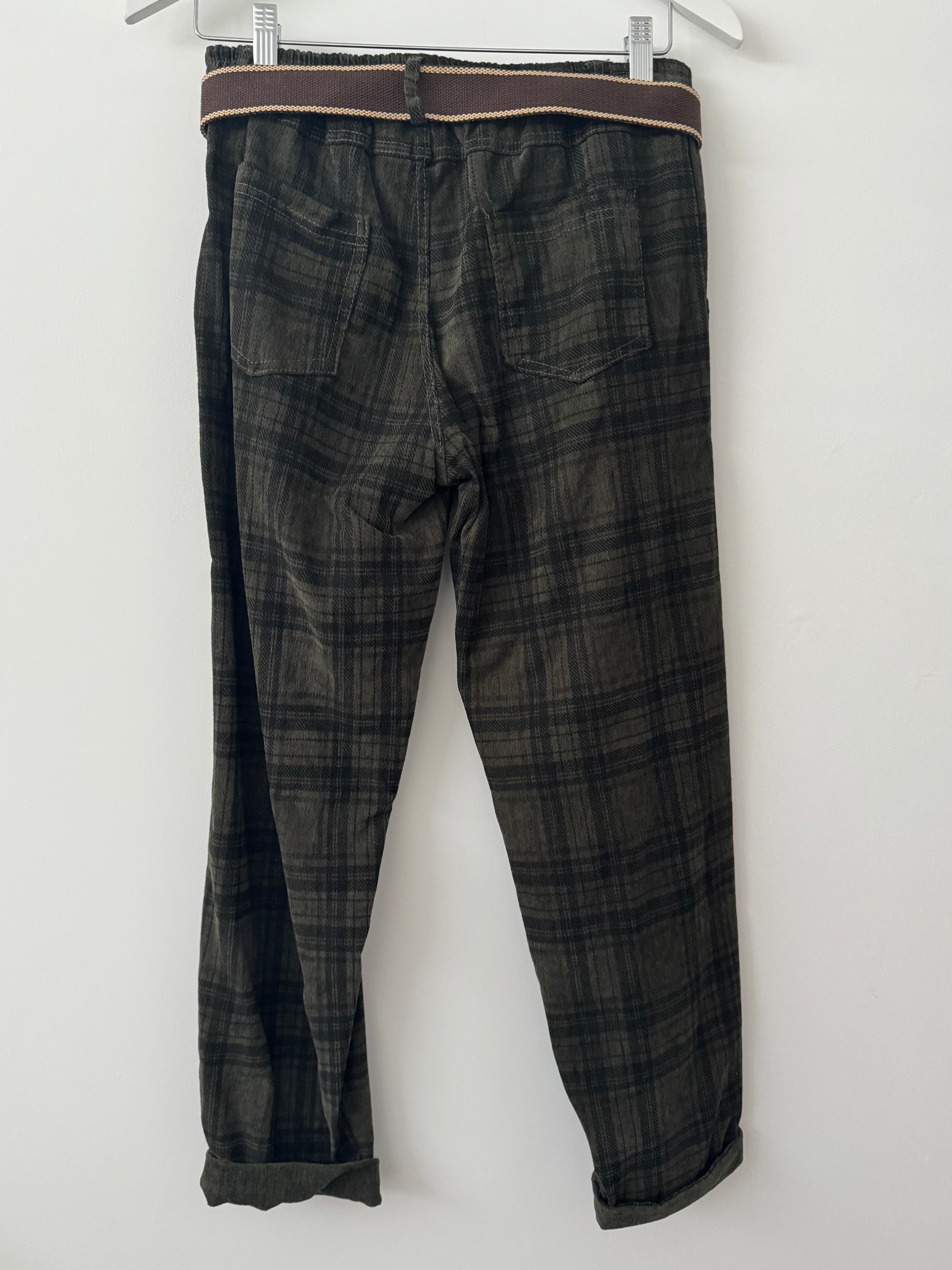 Fine Cord Check Trousers in Khaki