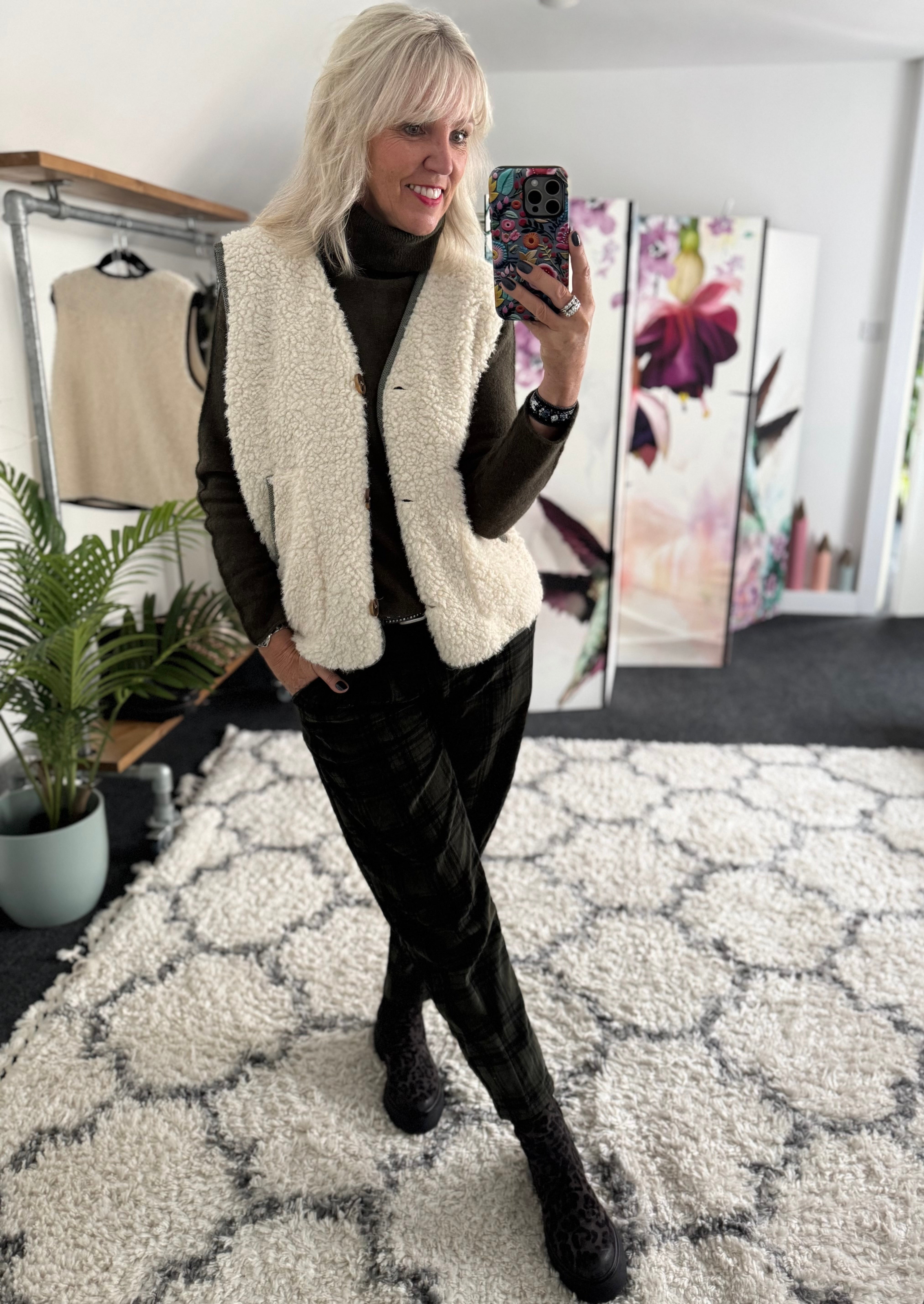 Sheepskin Borg Gilet with Khaki Trim