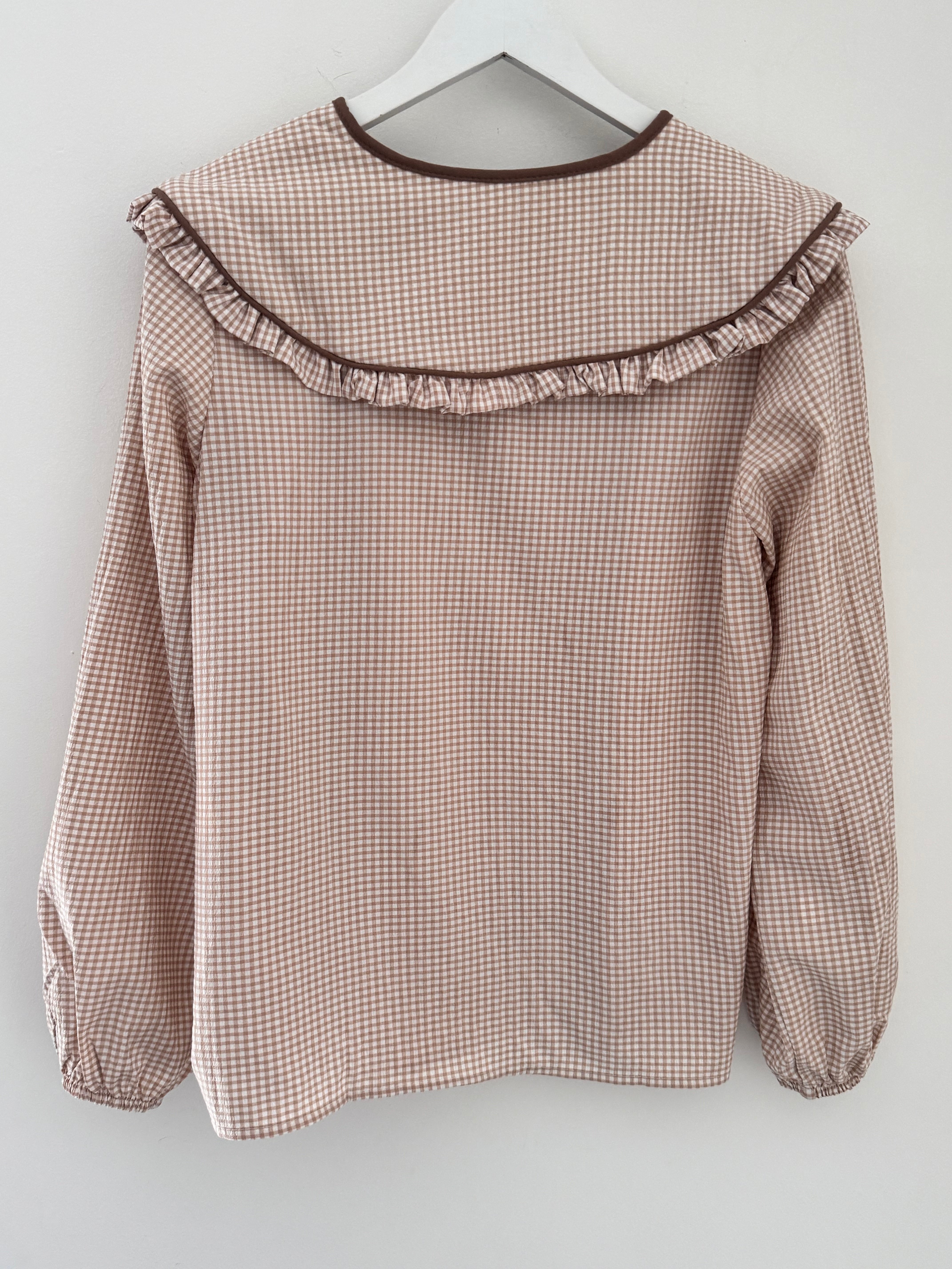Gingham Seersucker Collar Shirt in Biscuit