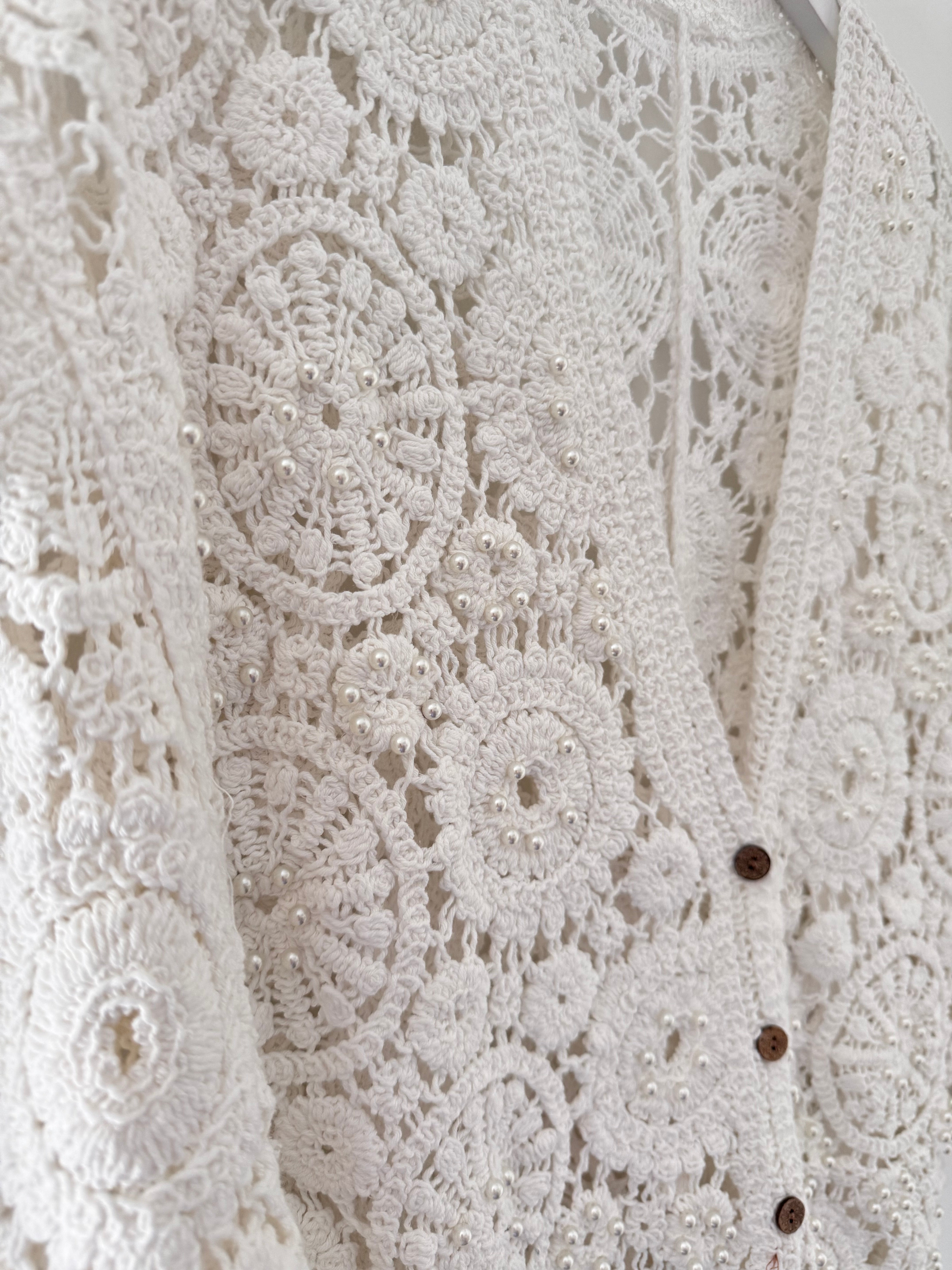 Batwing Crochet Cardigan in Ivory