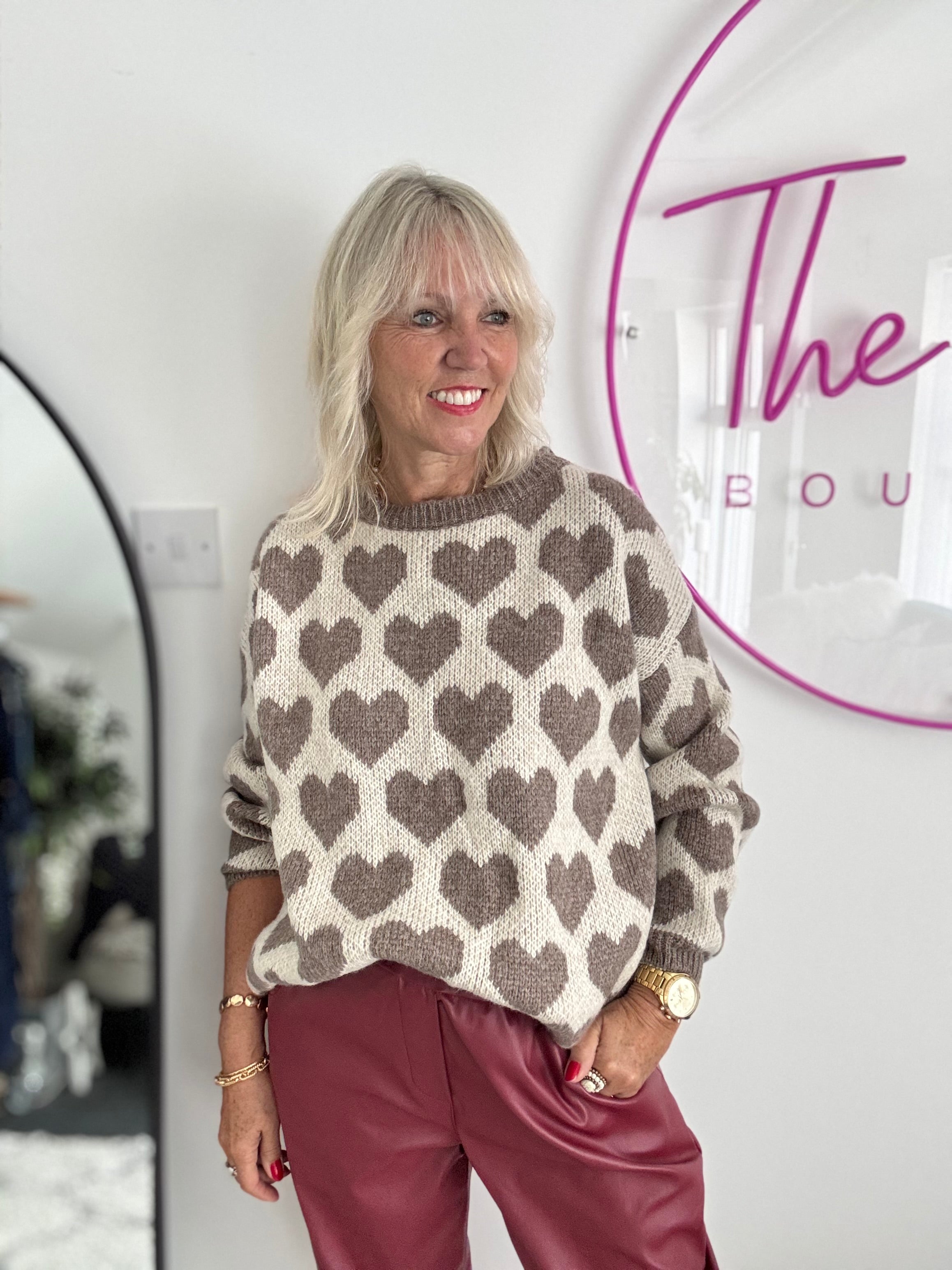 Softy Heart Sweater in Mocha & Ivory
