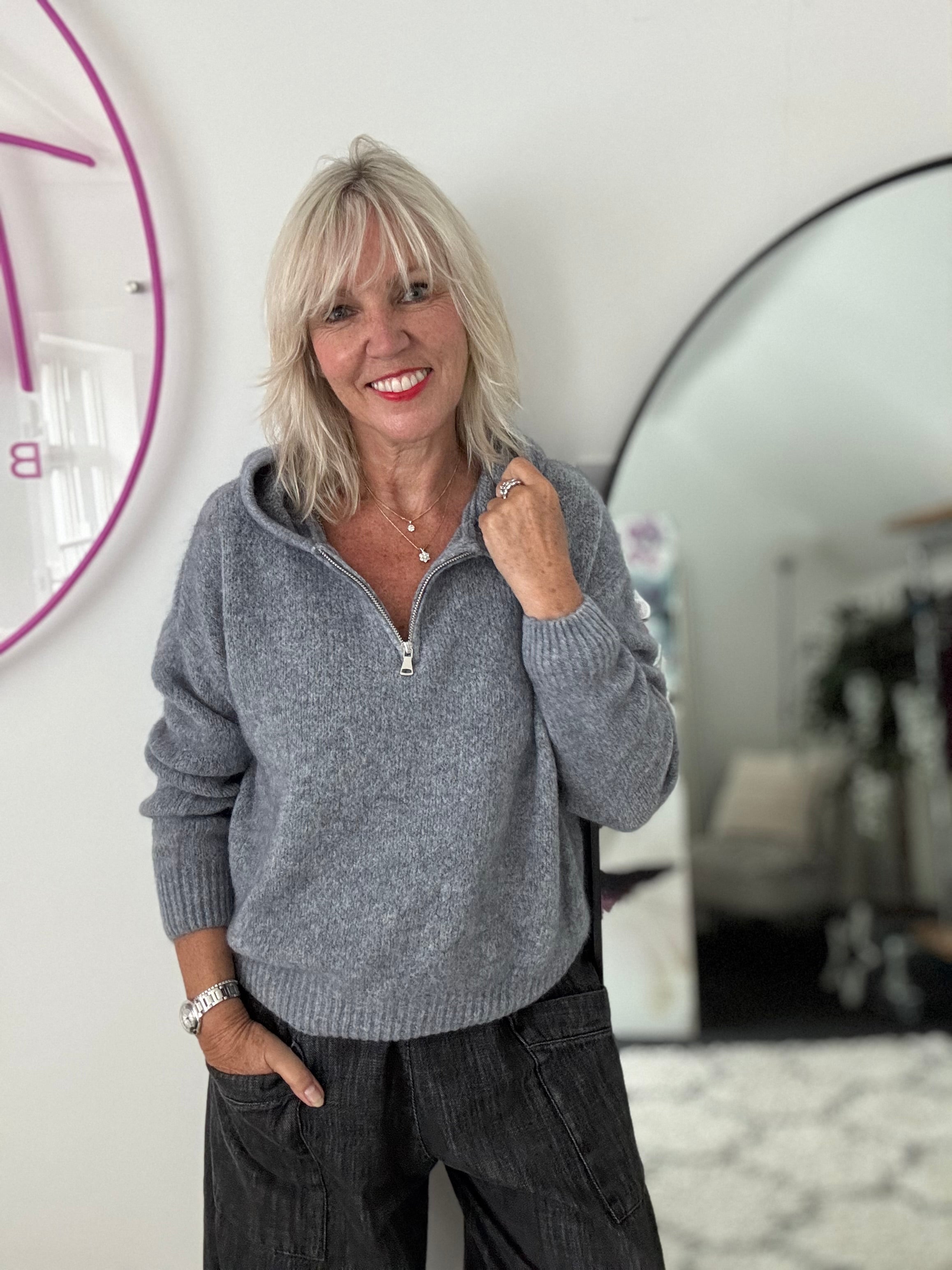 Hooded Mohair Jumper in Charcoal