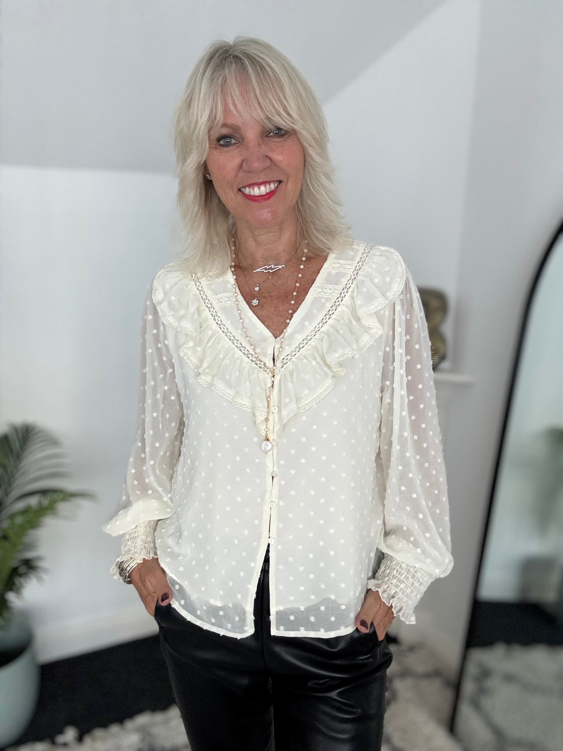 Ruffle & Dot Blouse in Ivory