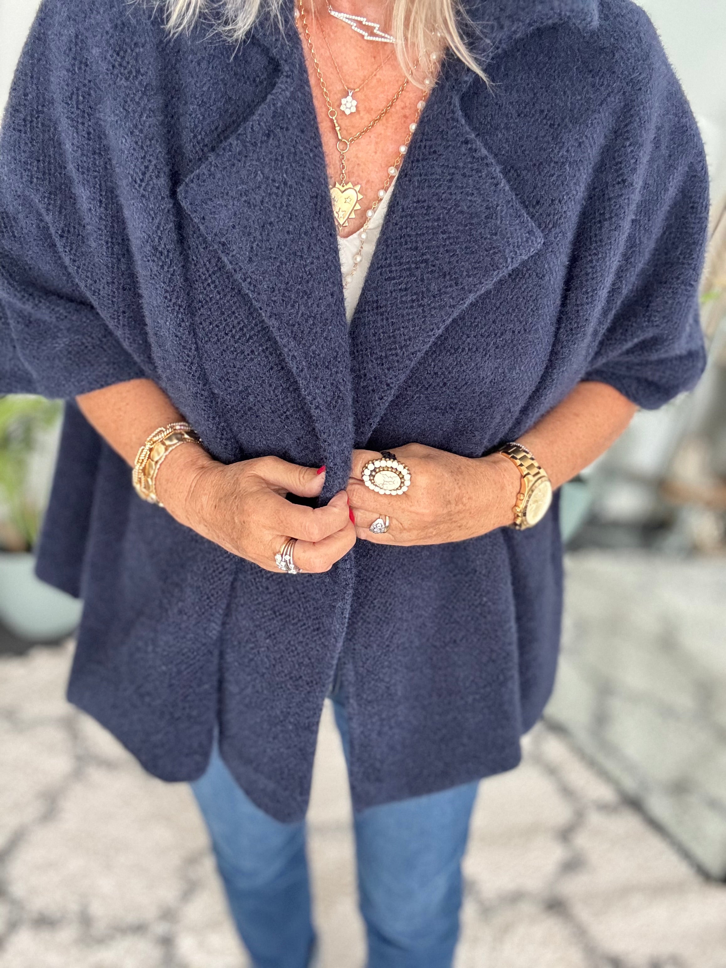 Soft Cape Jacket in Navy