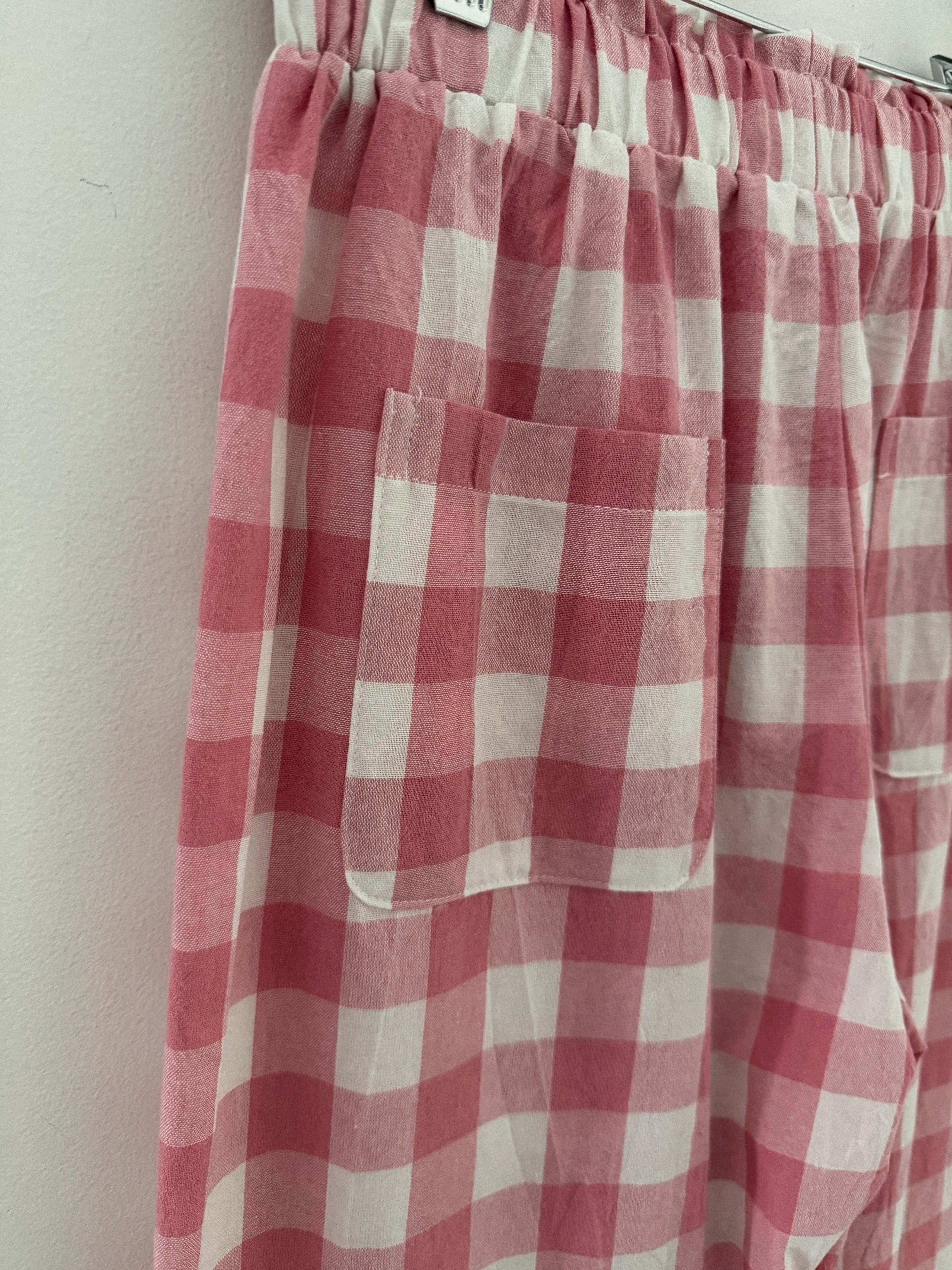 Check Trousers in Pink & White