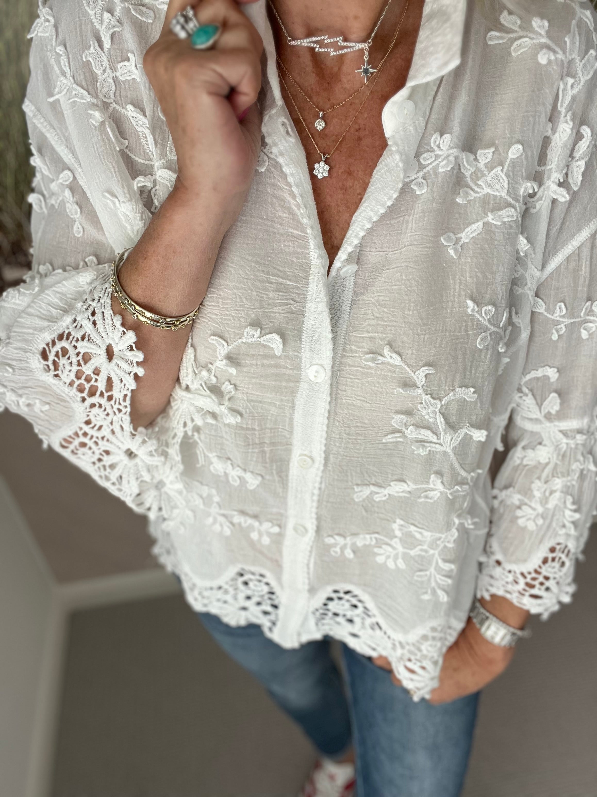 Cheesecloth & Lace Shirt in Ivory