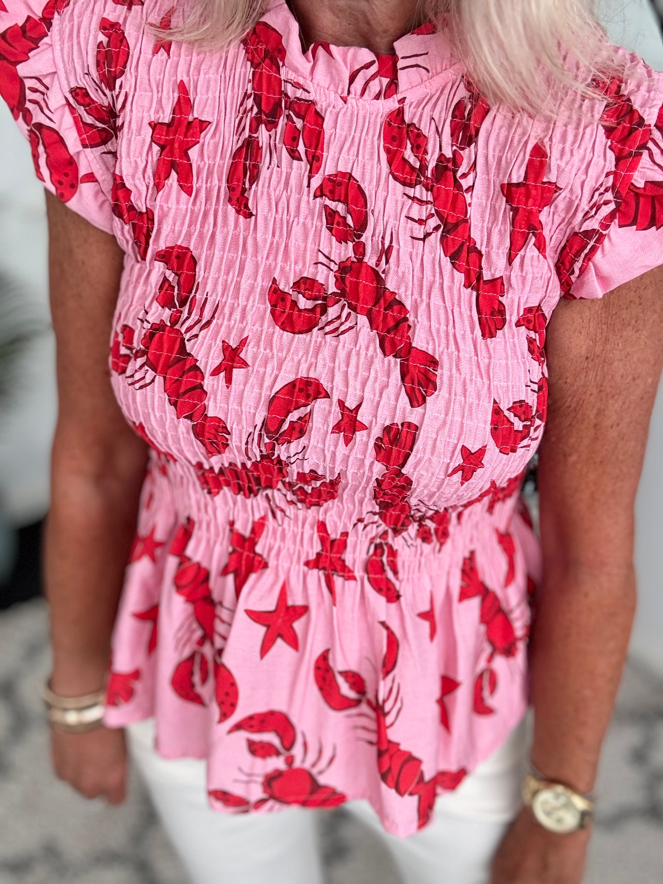Shirred Lobster Top in Pink & Red