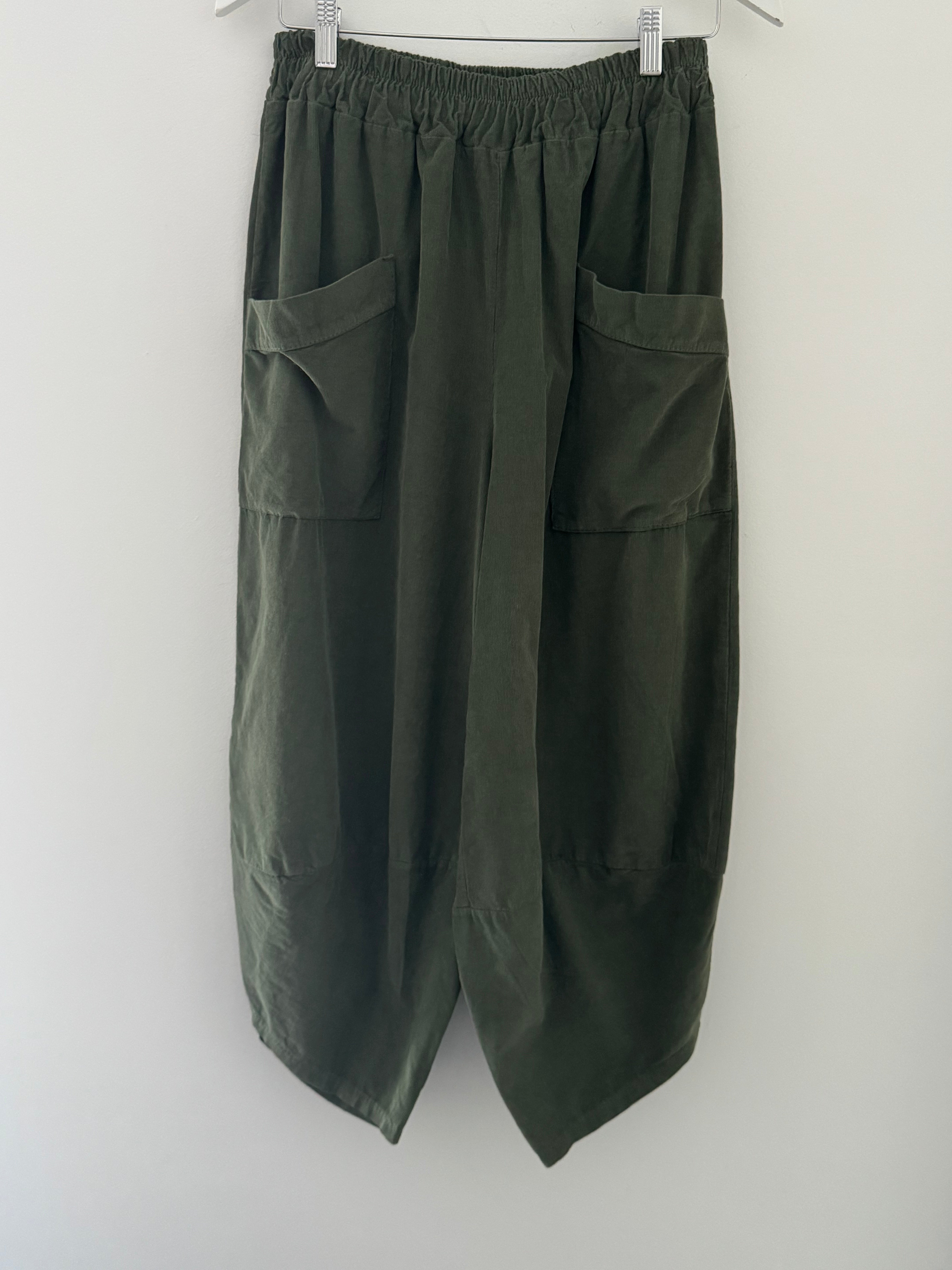 Cord Barrel Leg Trousers in Khaki