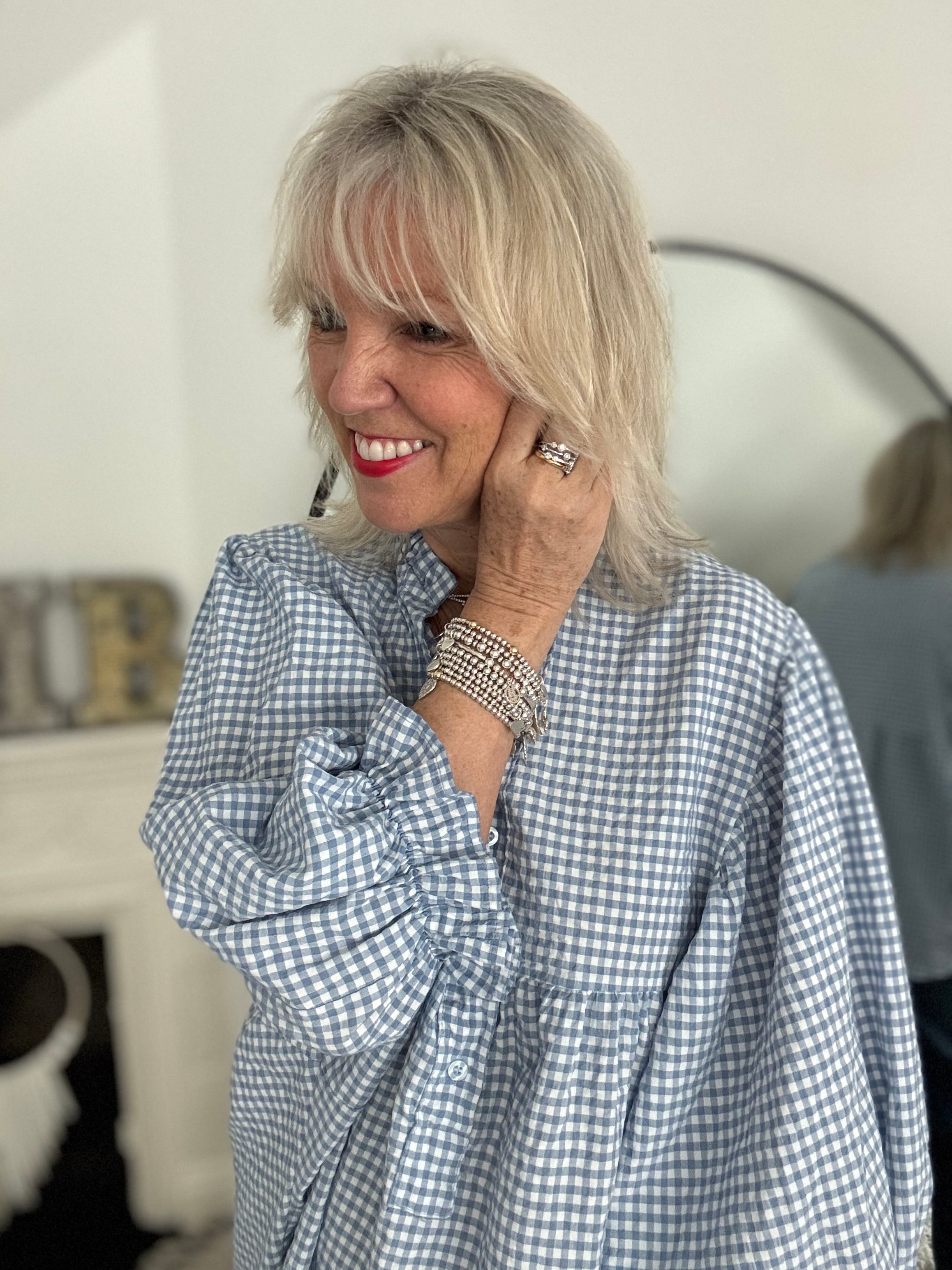 Gingham Seersucker Blouse in Blue