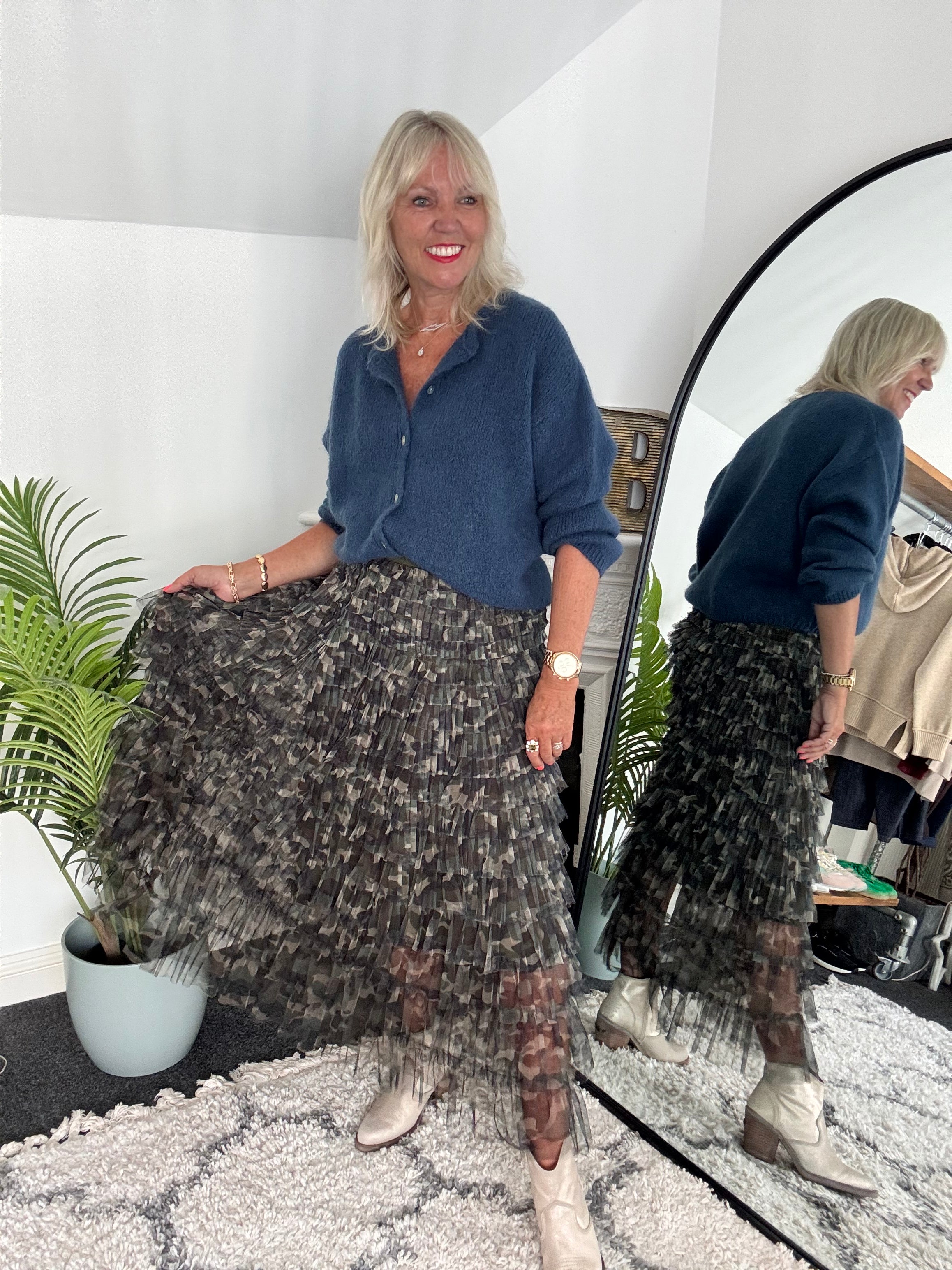 Mohair Buttoned Cardi in Denim Blue