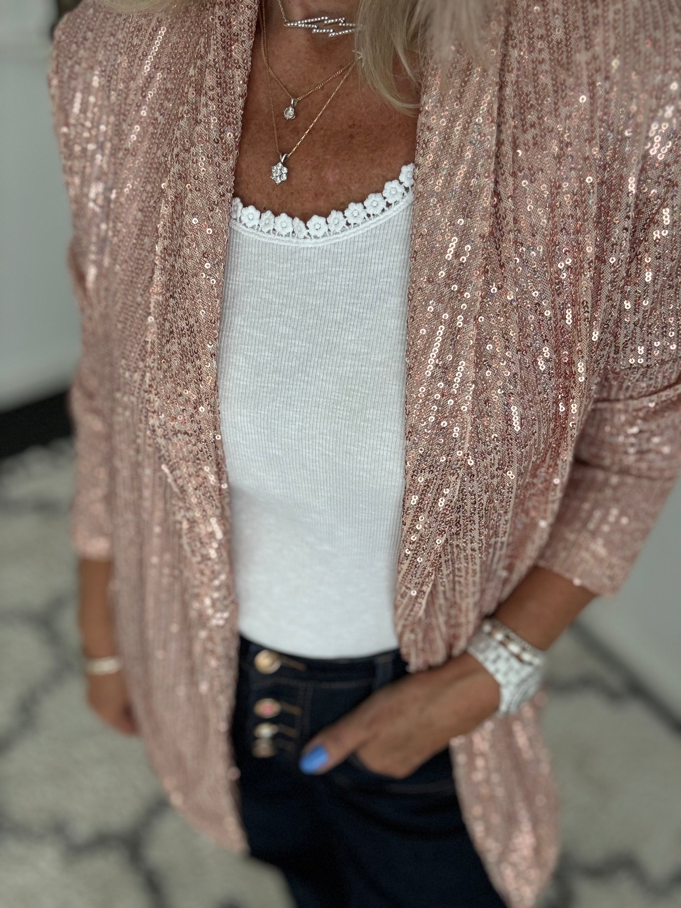 Sequin Jacket in Rose Gold