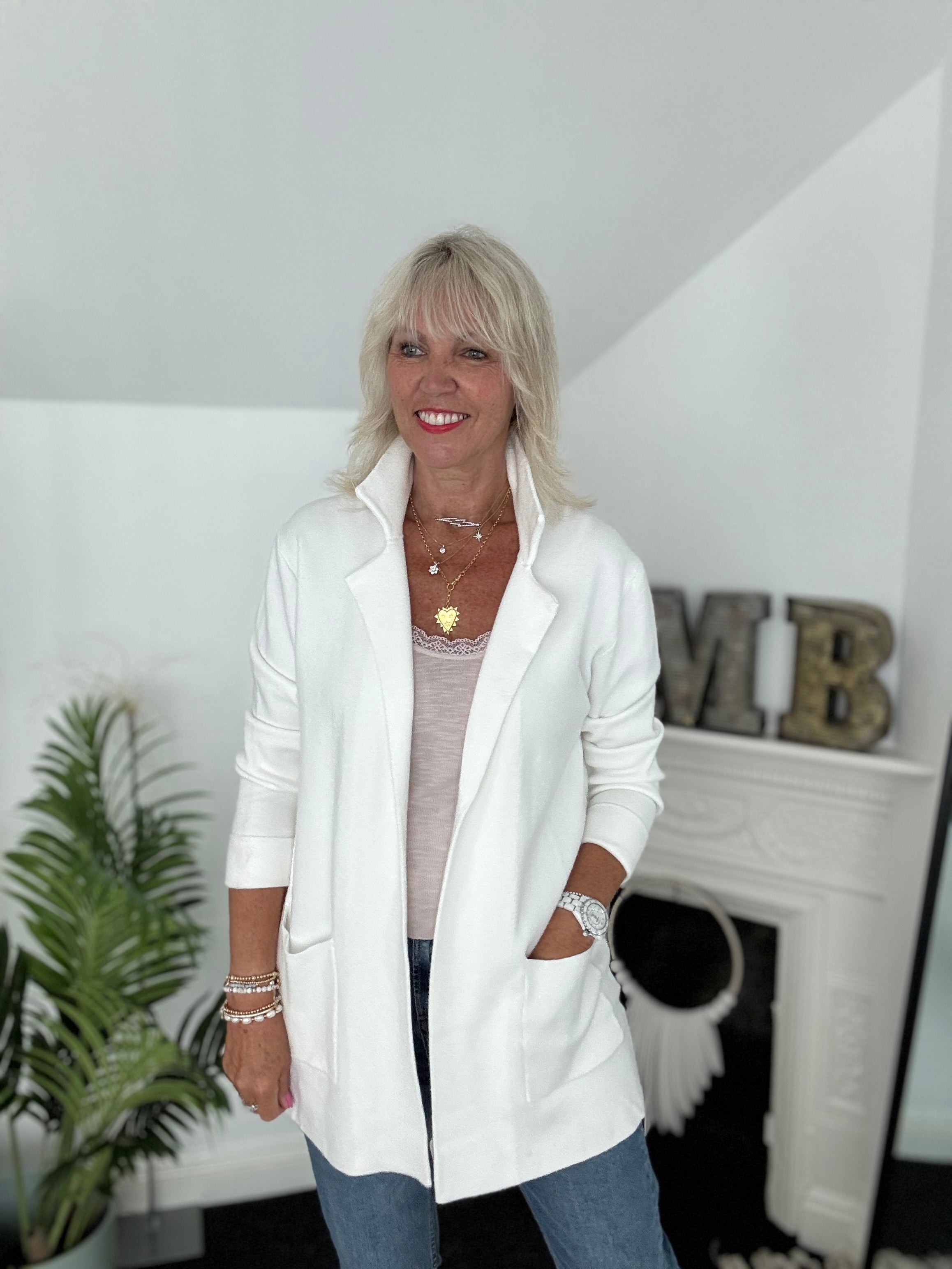 Knitted Cardi Jacket in Ivory