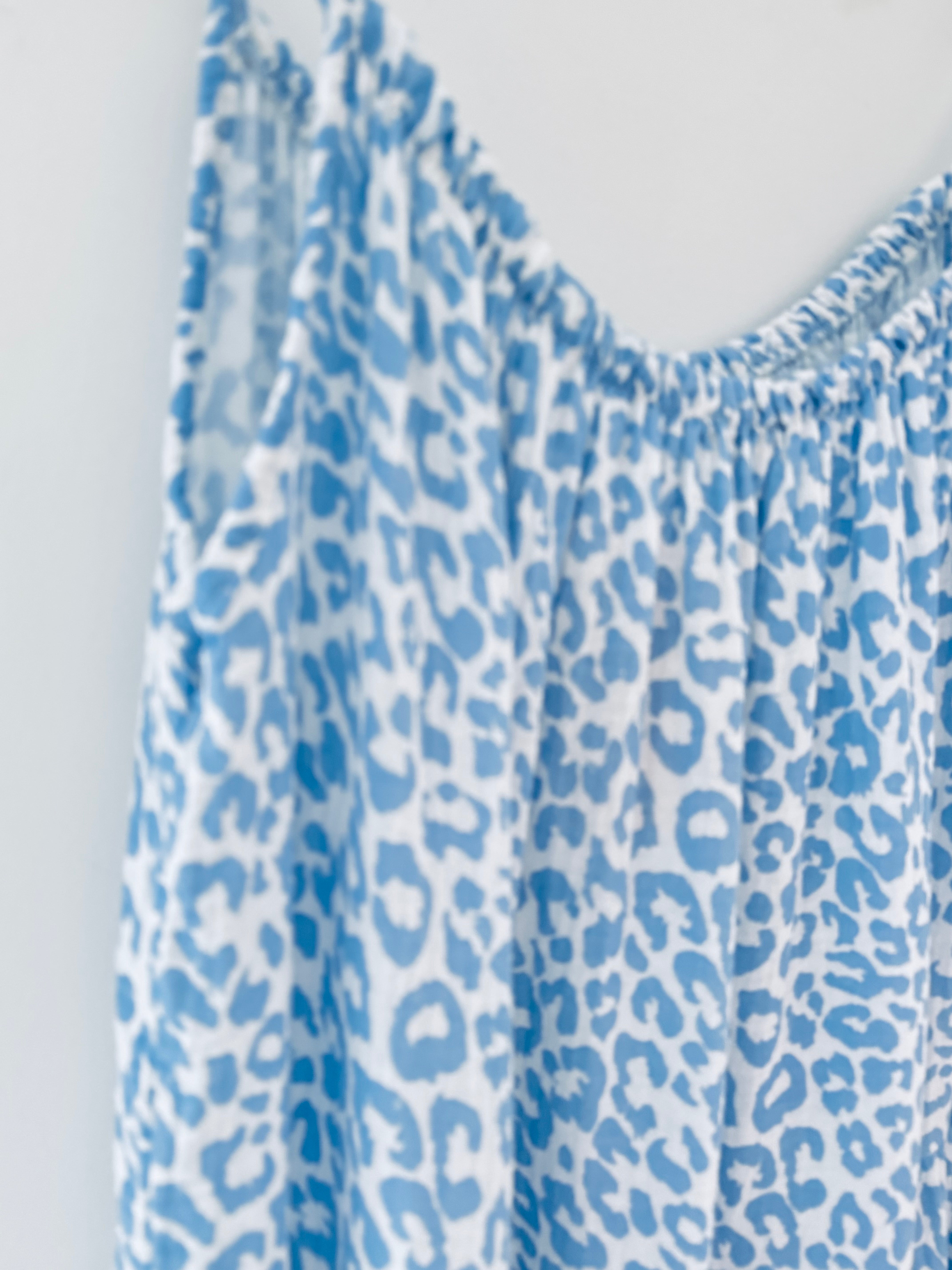 Leopard Cheesecloth Dress in Blue & White