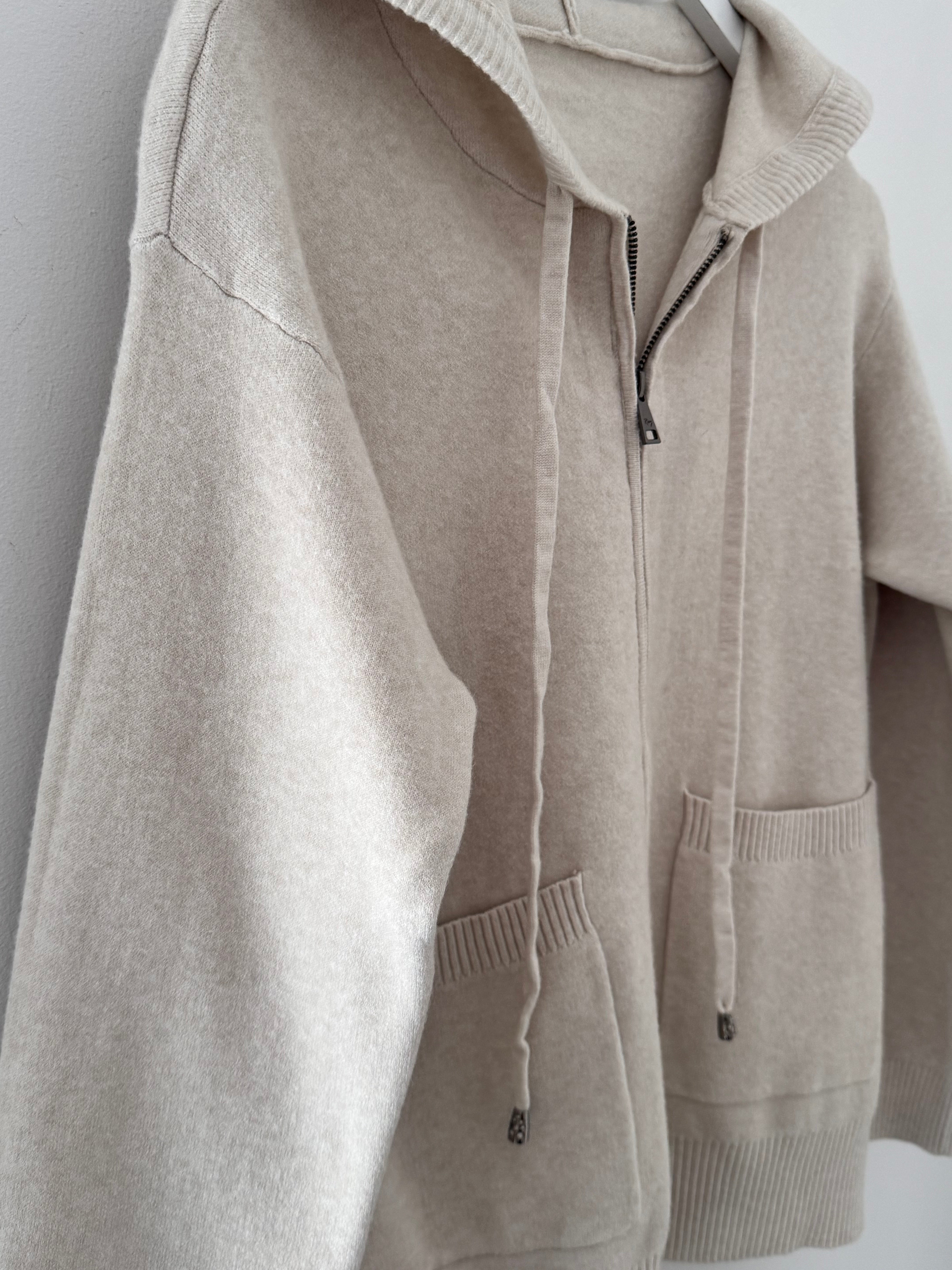 Soft Hooded Zipped Jumper in Ecru