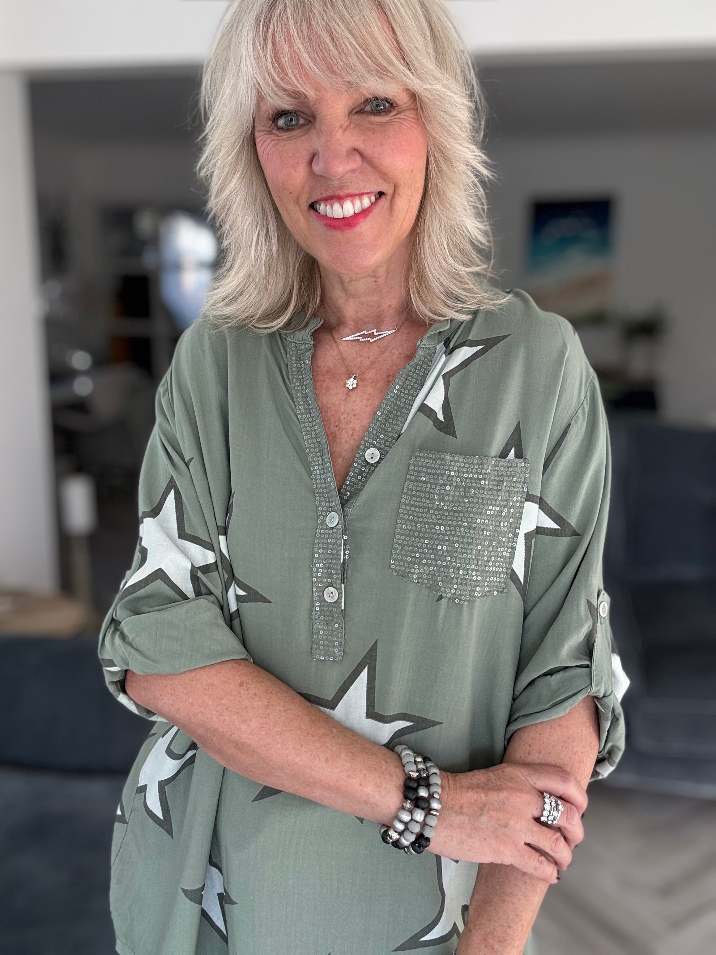 Star & Sequin Shirt in Green