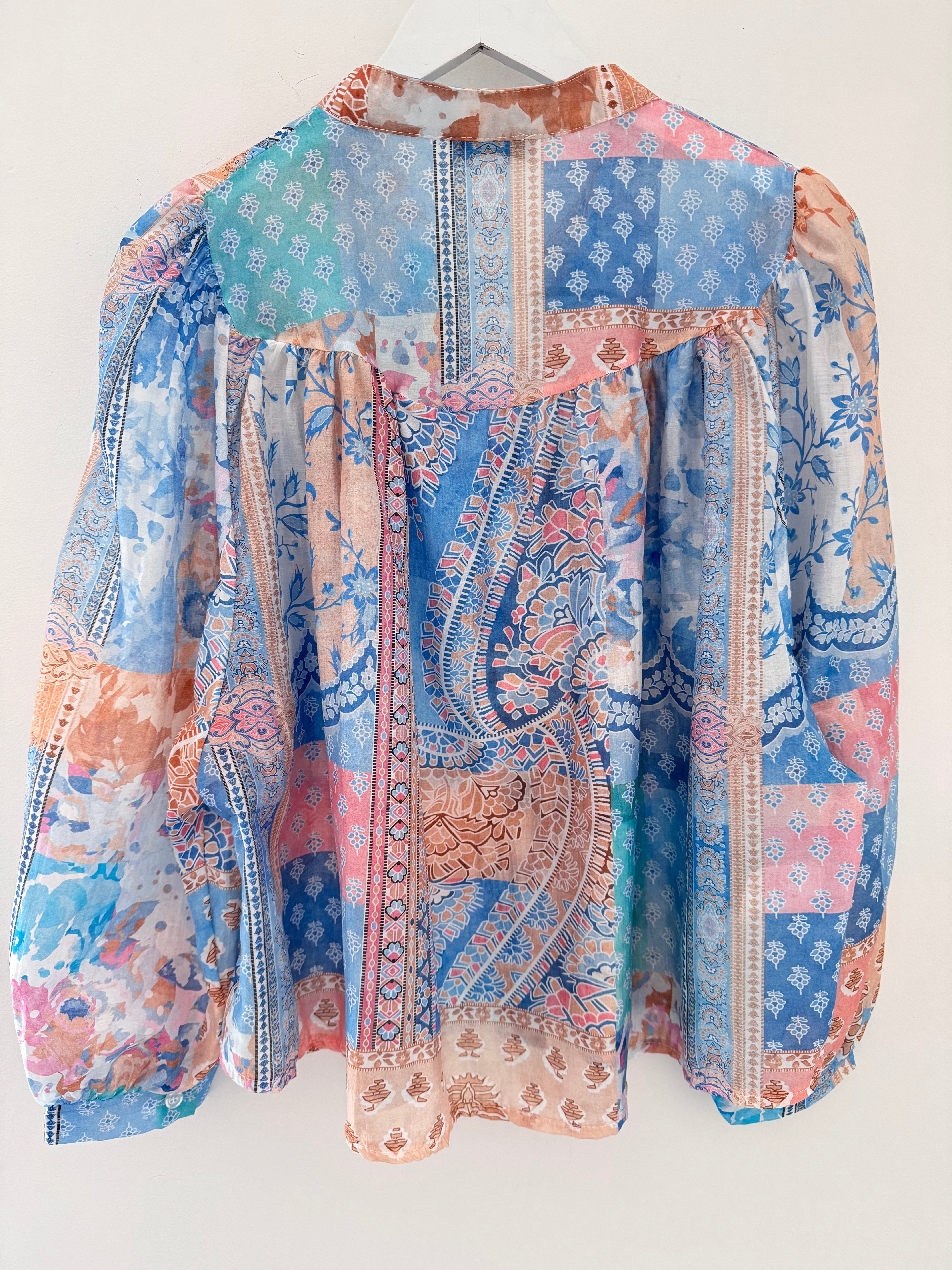 Patchwork Shirt in Blue & Pink