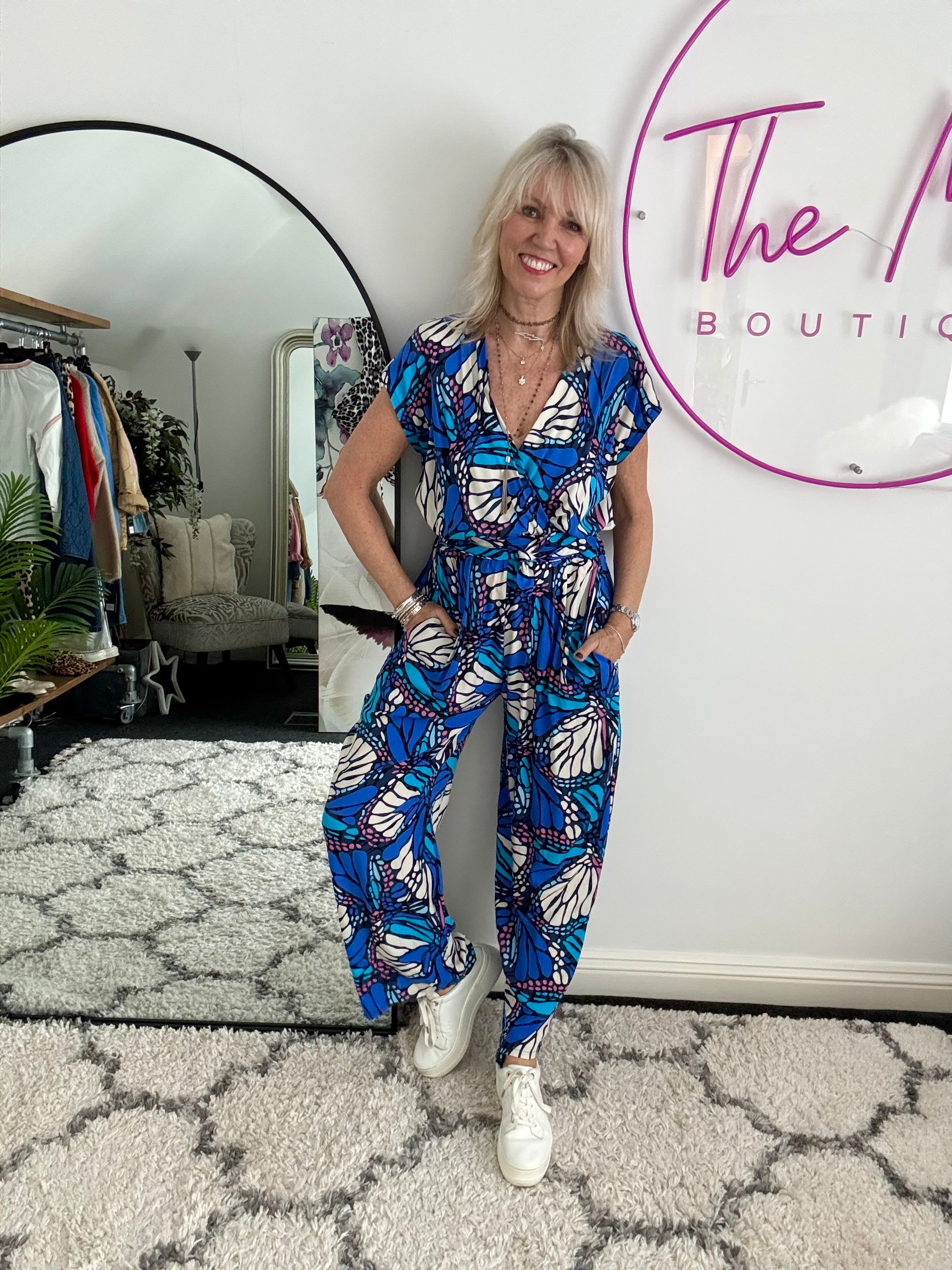 Butterfly Jumpsuit in Blue & Pink