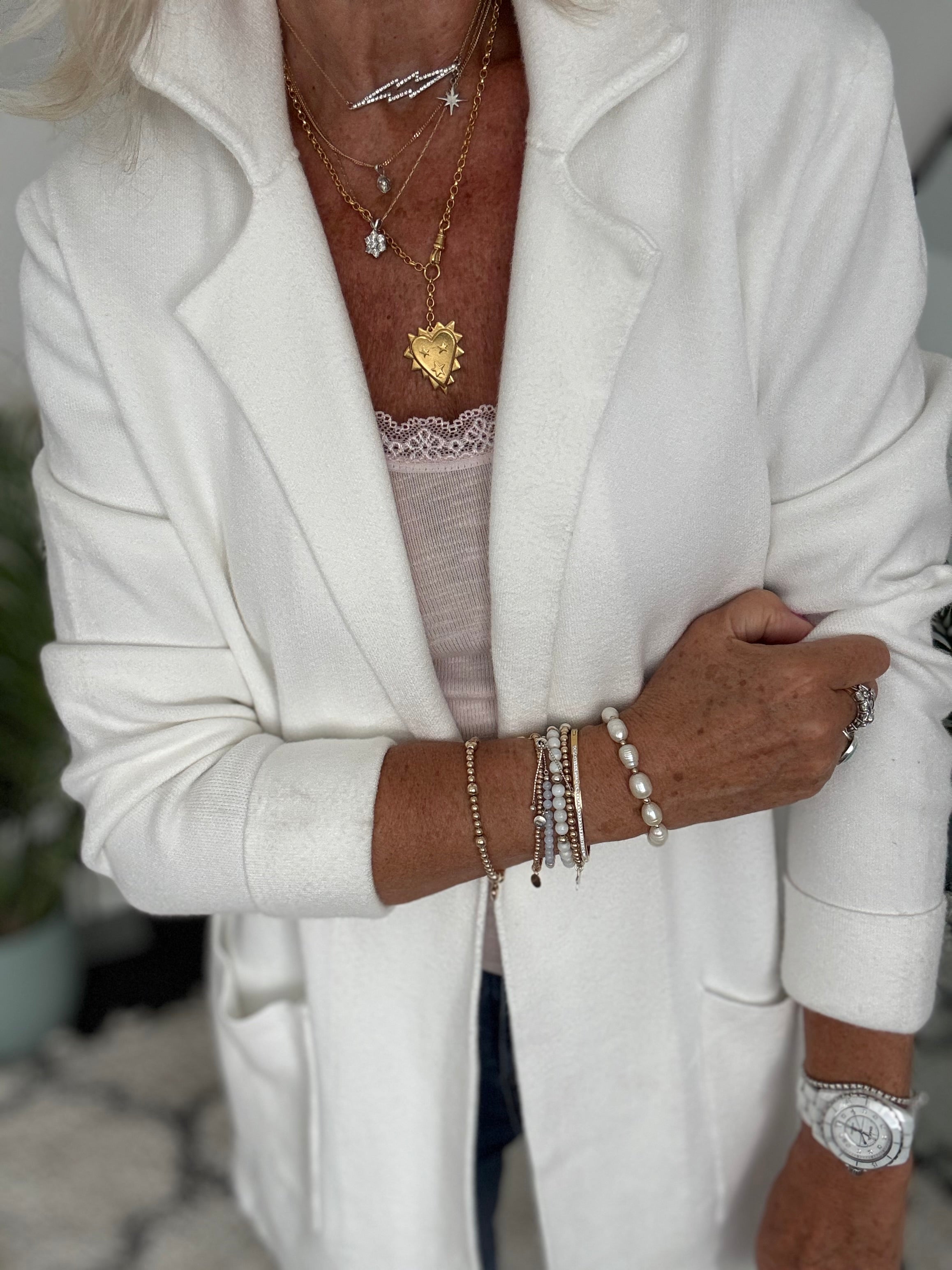 Knitted Cardi Jacket in Ivory