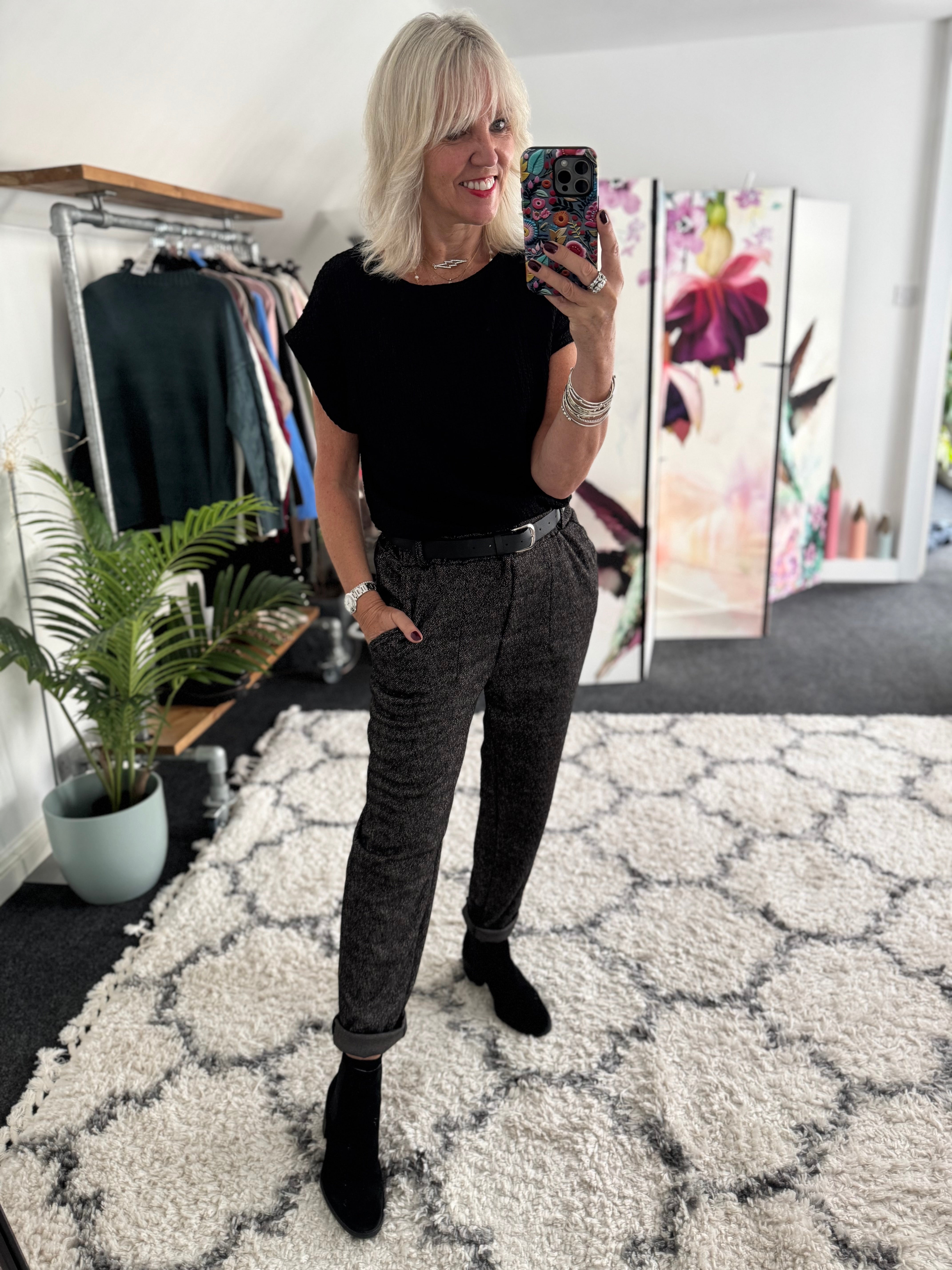 Stretch Herringbone Trousers in Cocoa