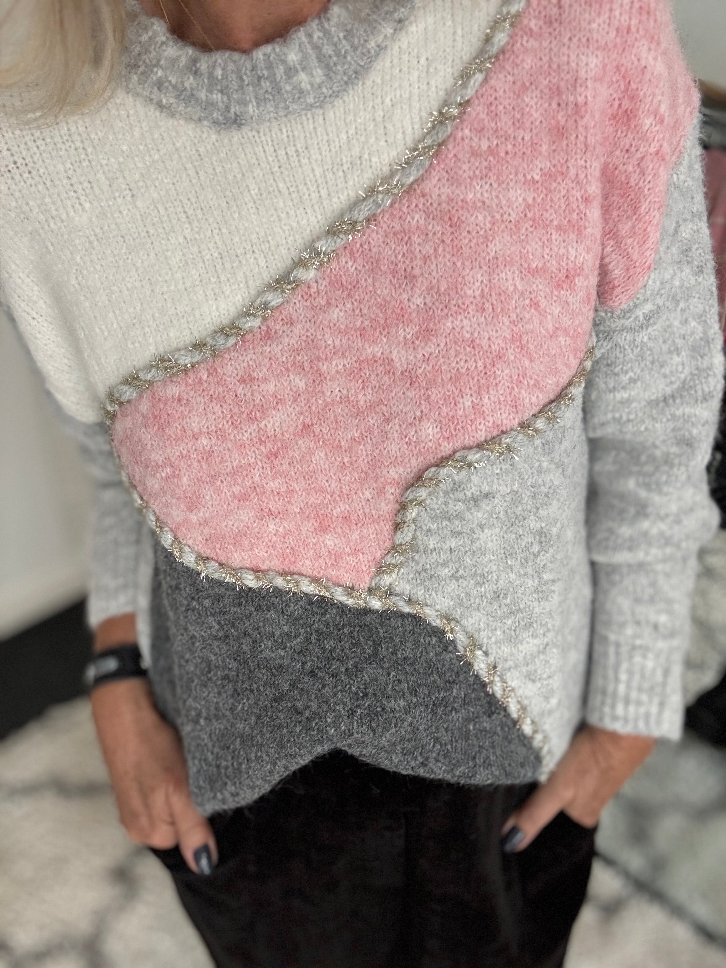 Abstract Sweater in Pink & Grey