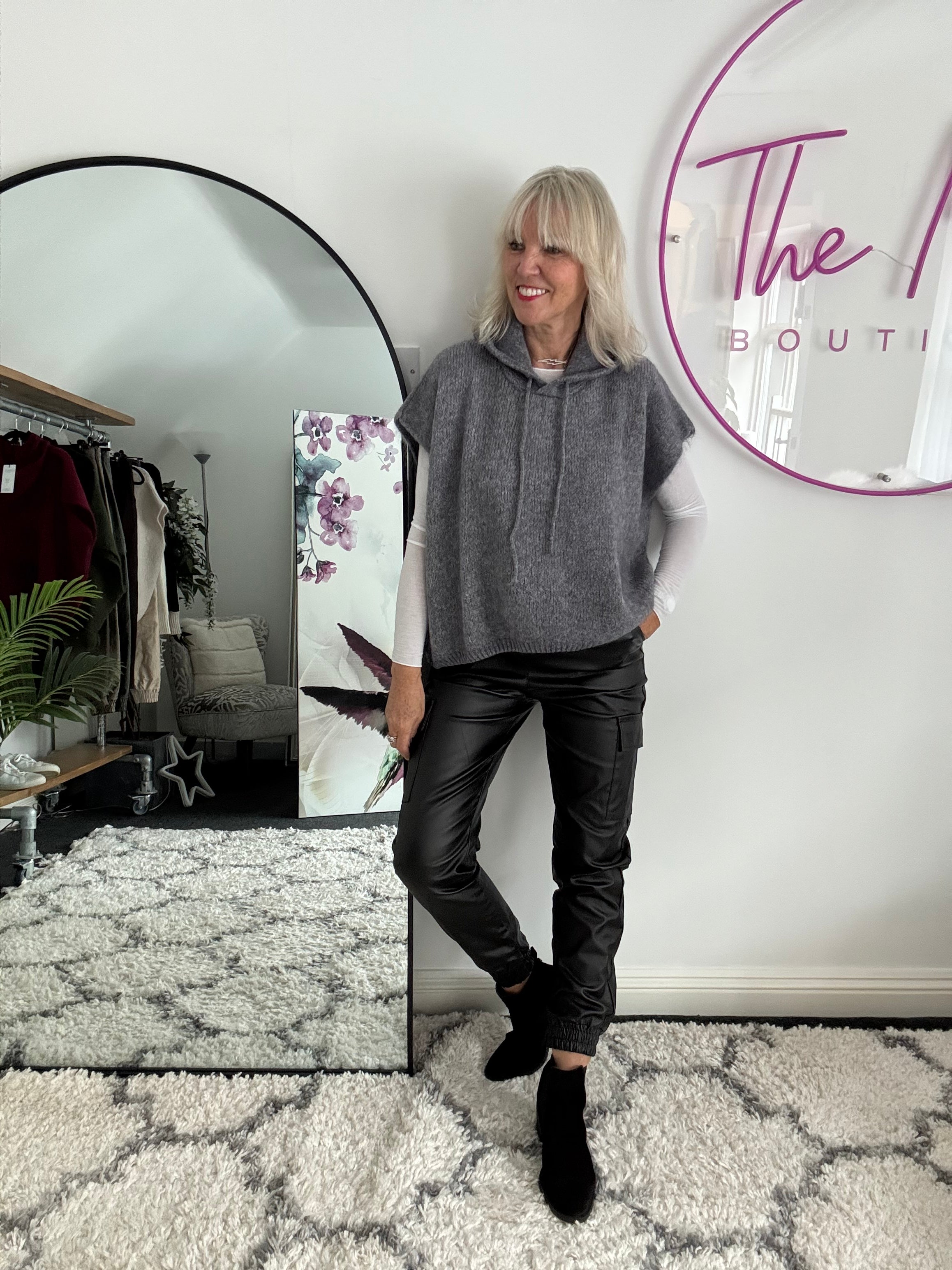 Mohair Hooded Tank in Charcoal