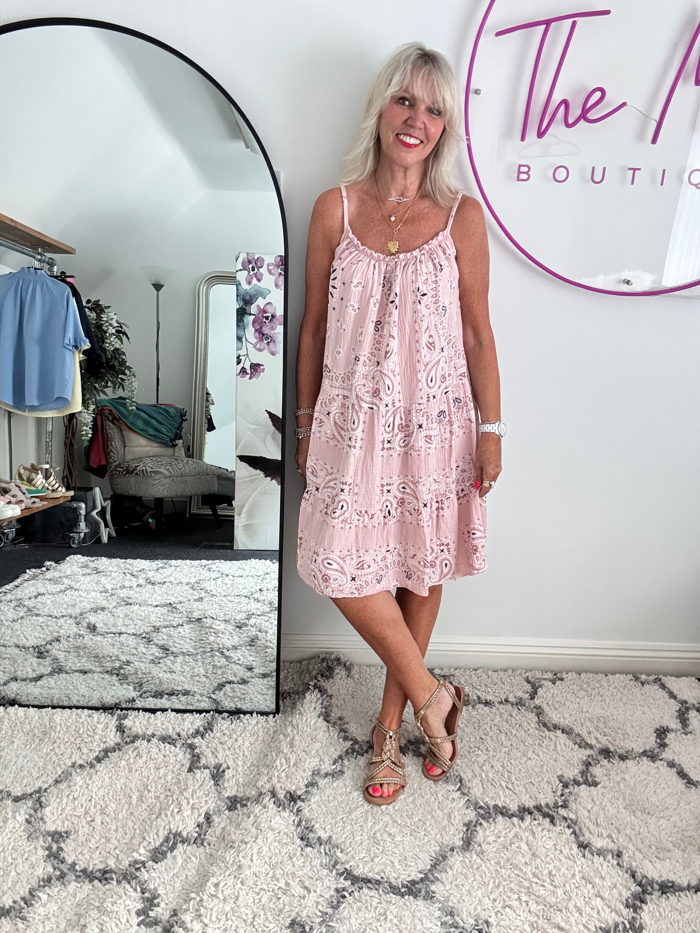 Paisley Cheesecloth Dress in Pink