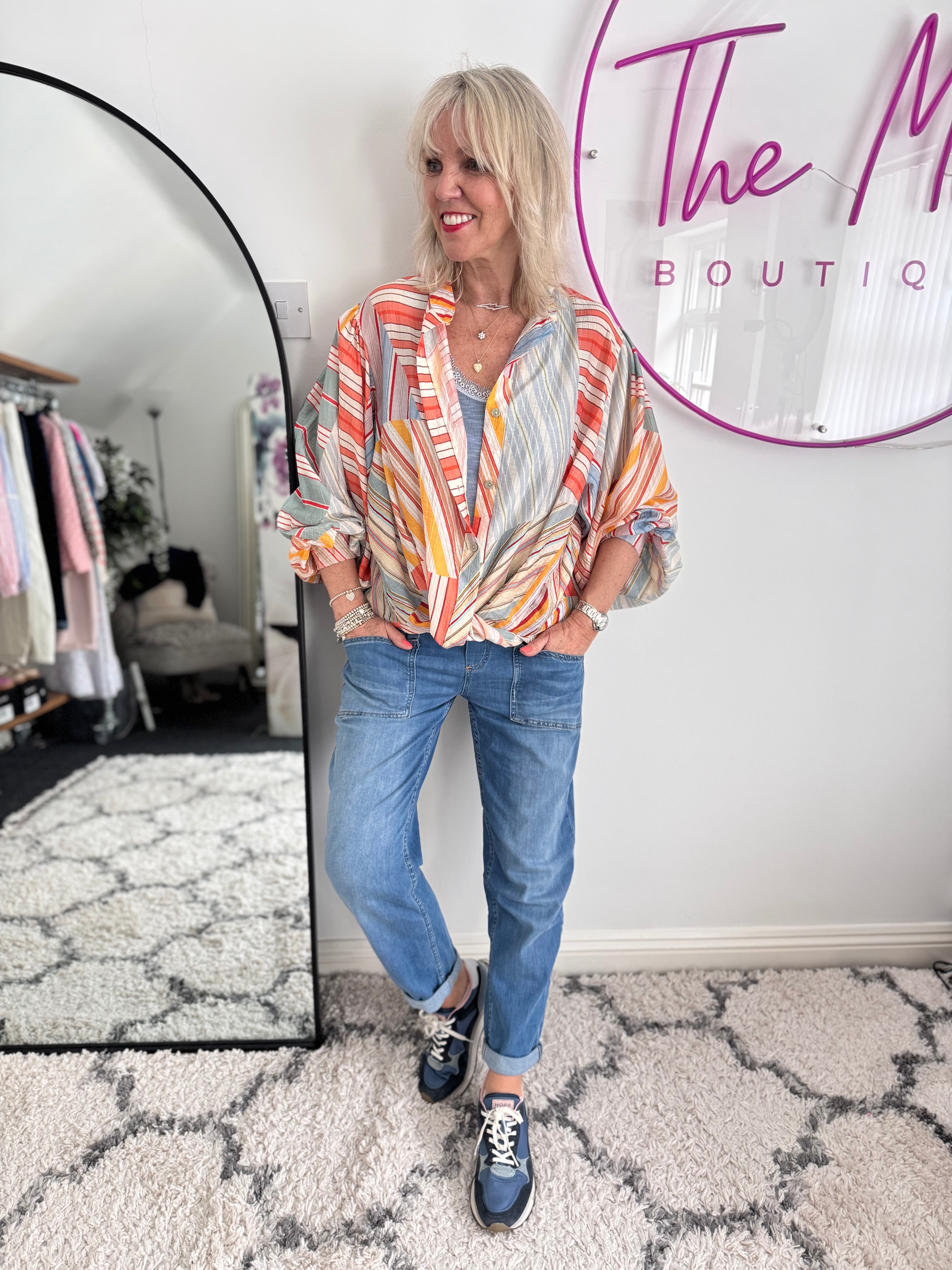 Stripe Shirt in Coral & Blue
