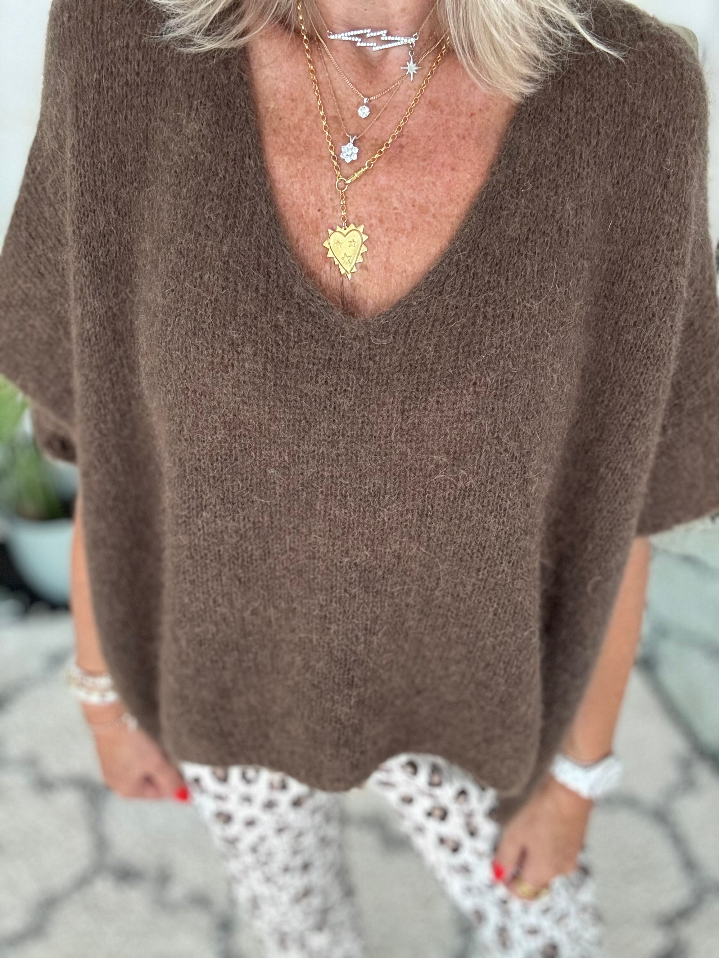 Mohair V Neck Tank in Soft Chocolate