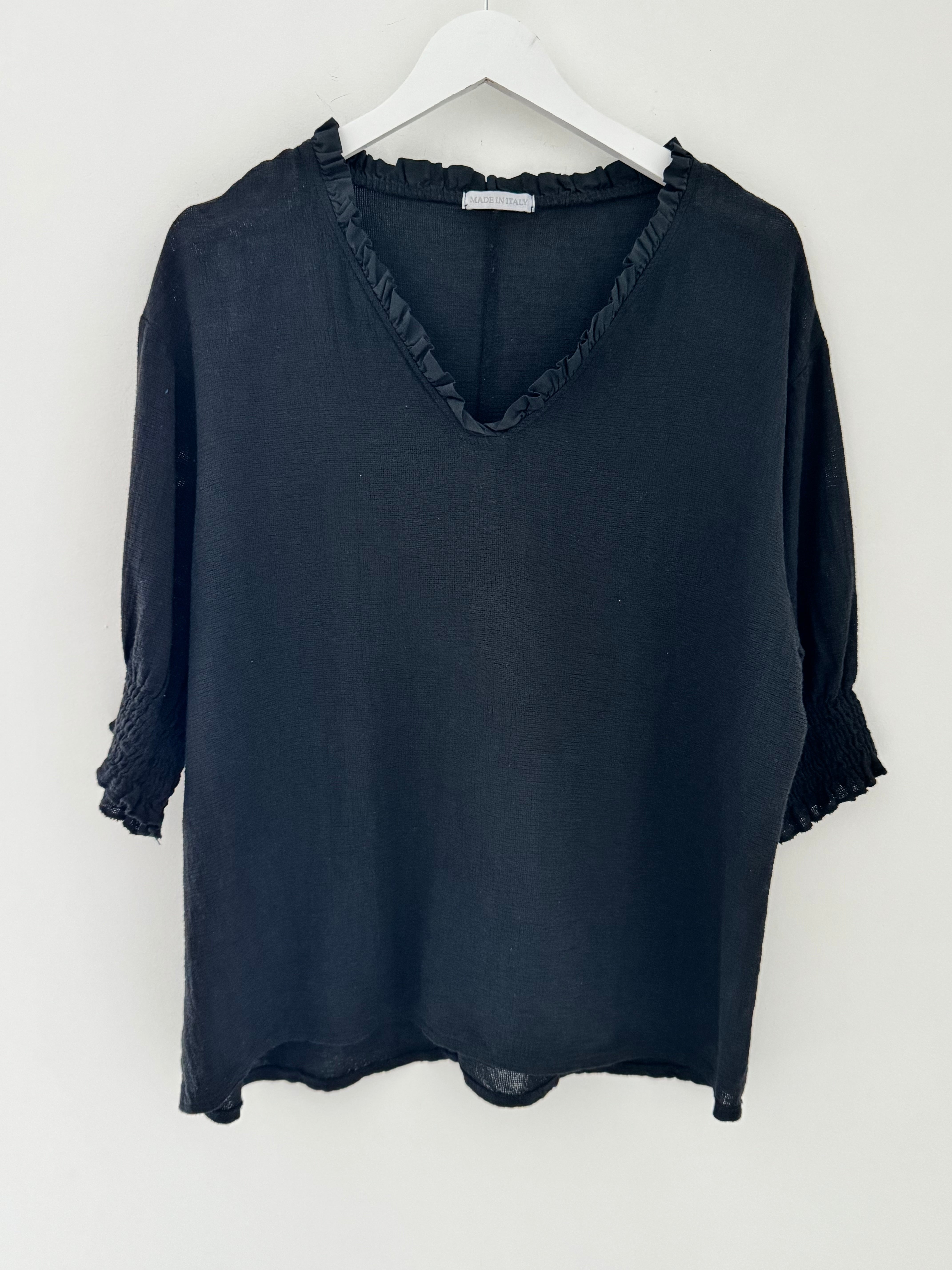 Linen & Cotton Top in Black