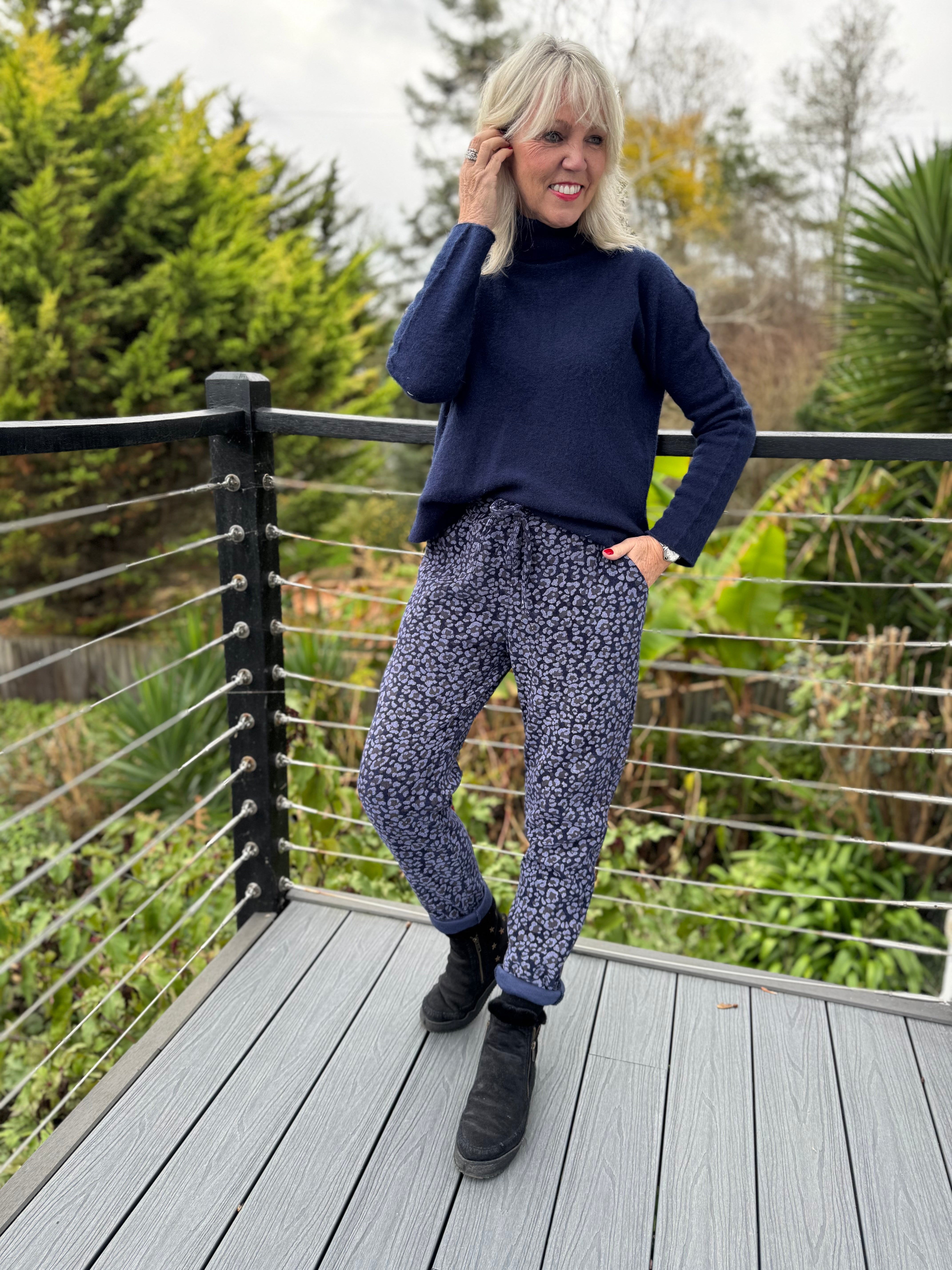 Cord Leopard Joggers in Blue