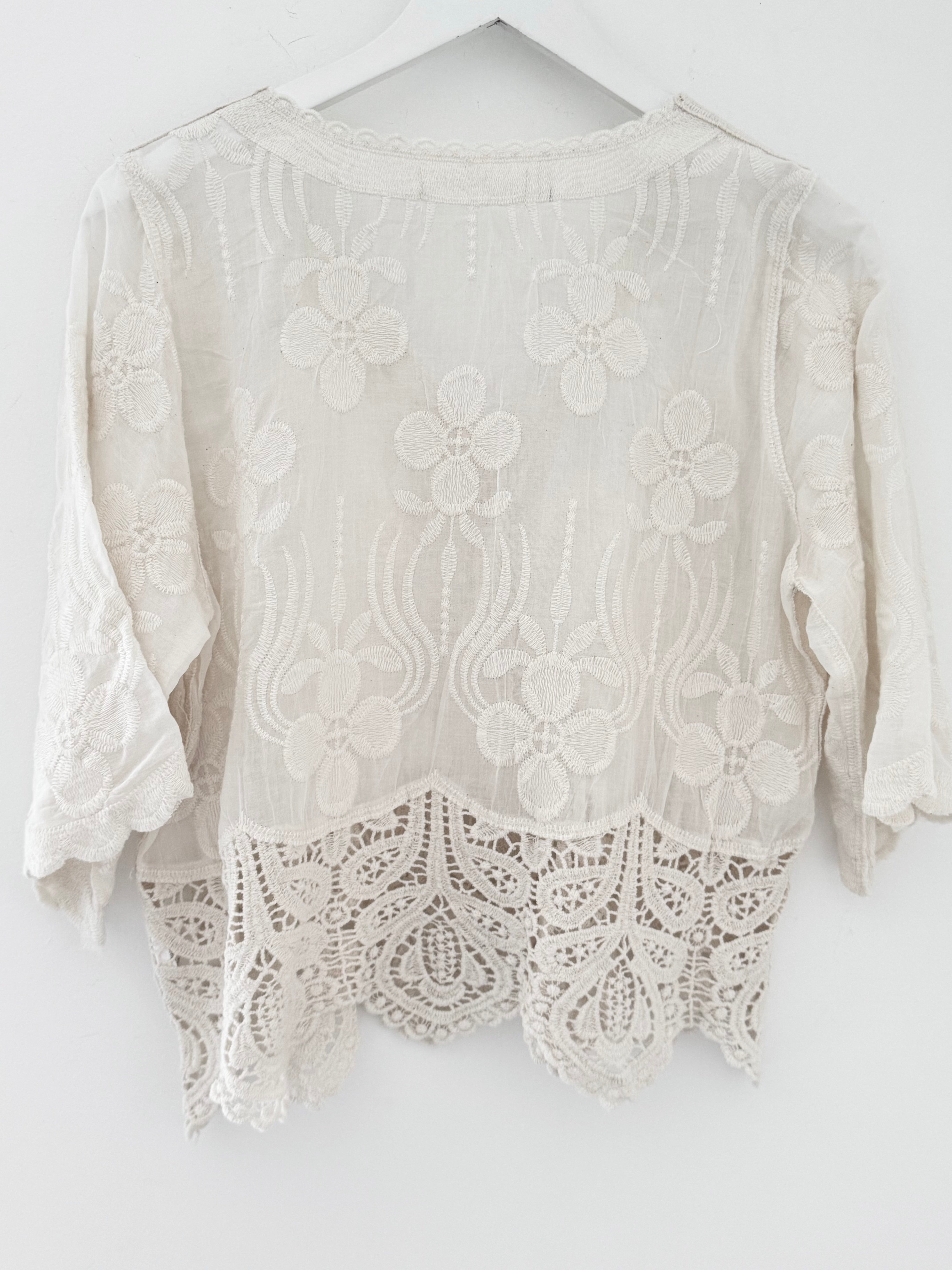 Embroidered Lace Top in Ecru
