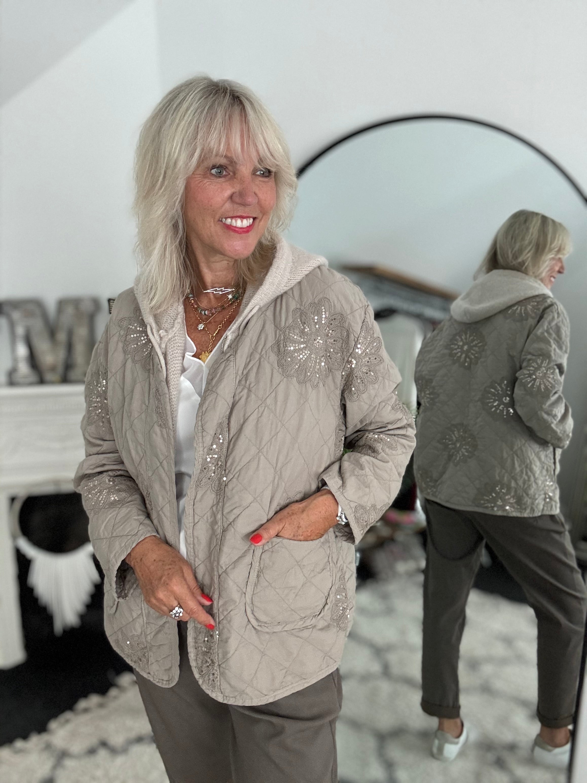 Quilted Jacket with Sequins in Mocha