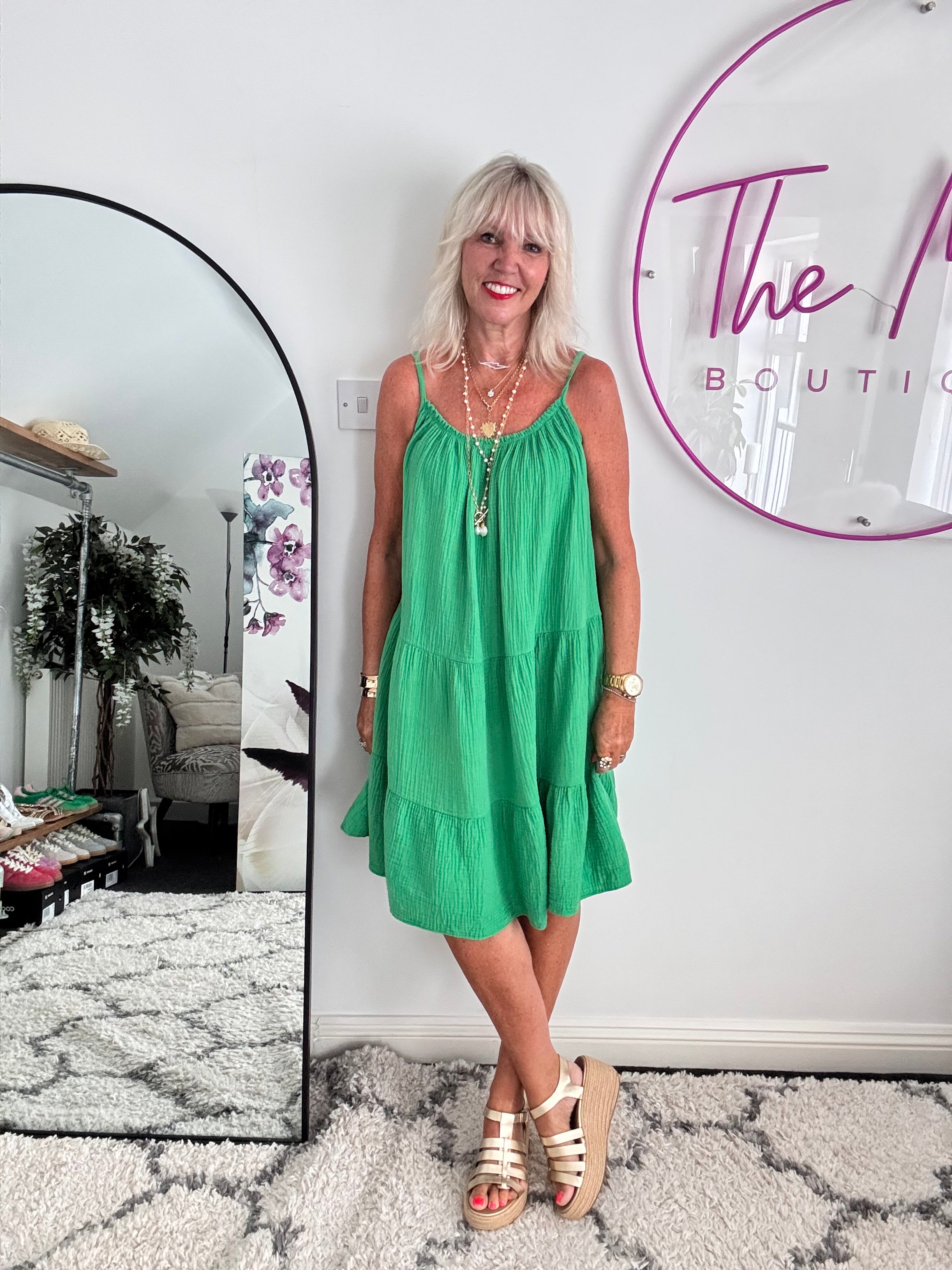 Cheesecloth Dress in Emerald