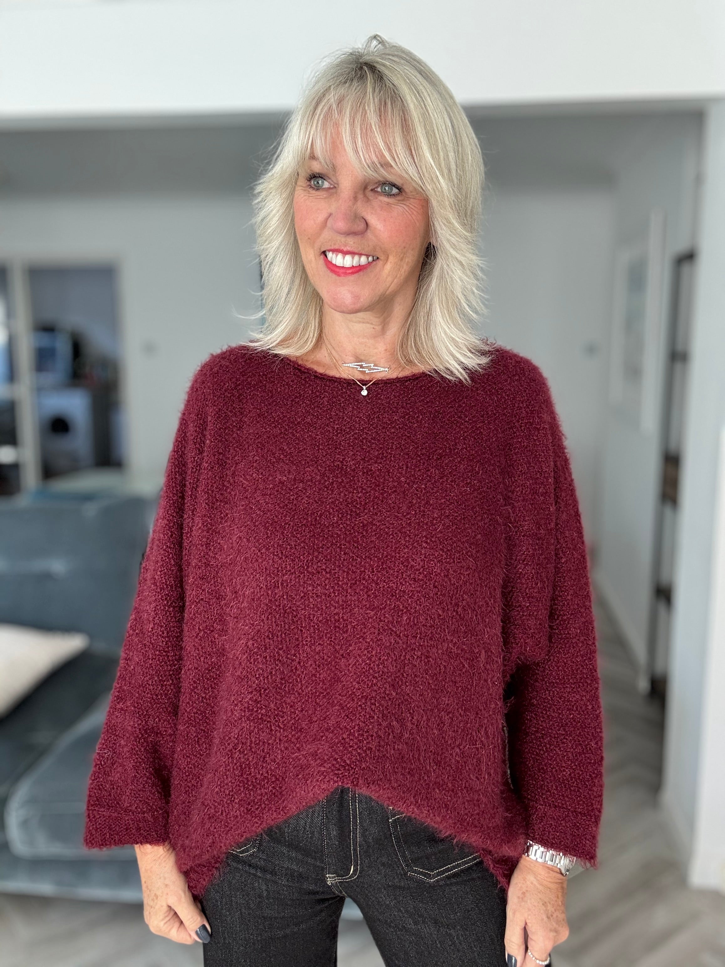 Luxe Fluffy Jumper in Wine