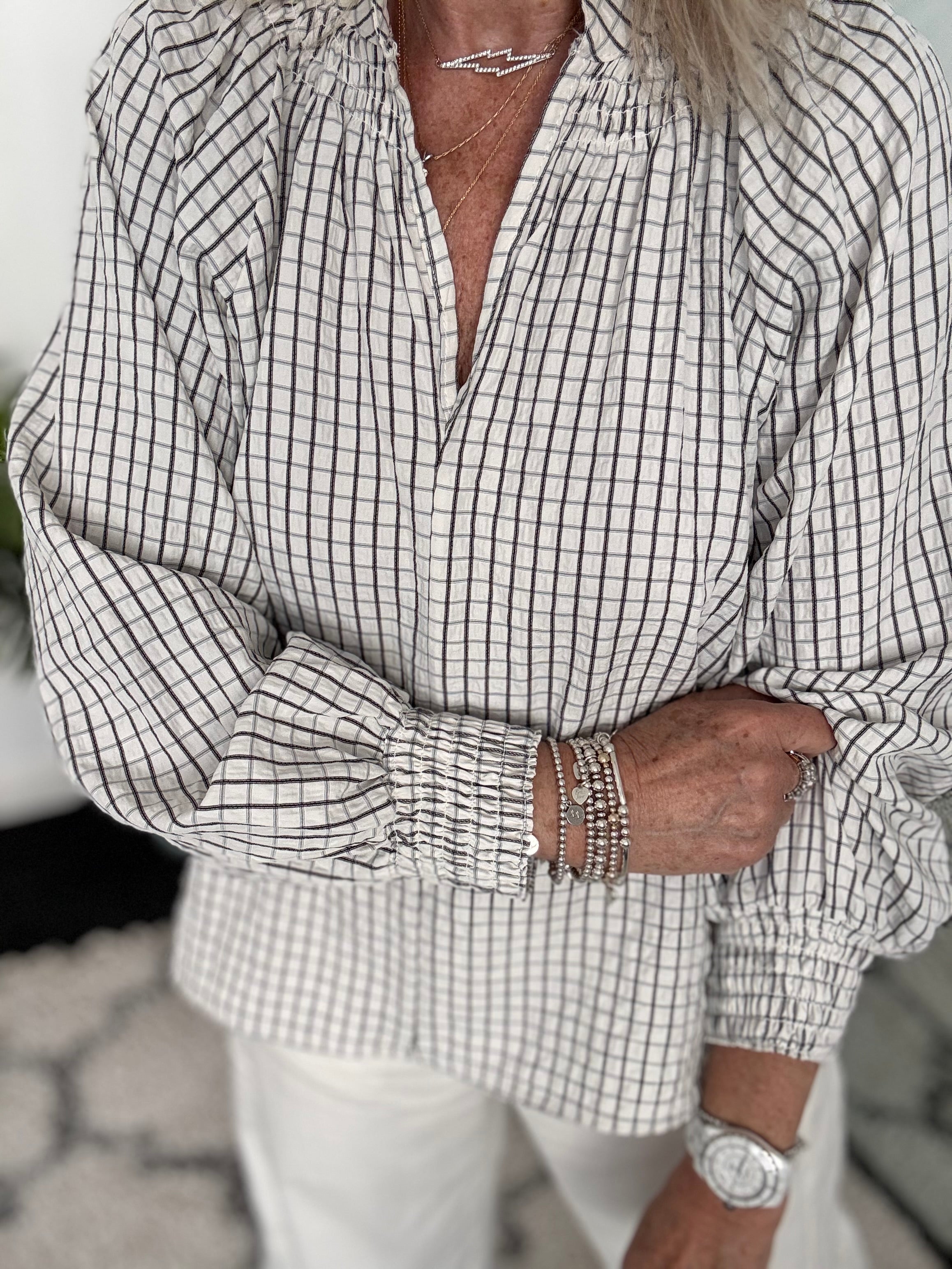 Checked Blouse in Ivory