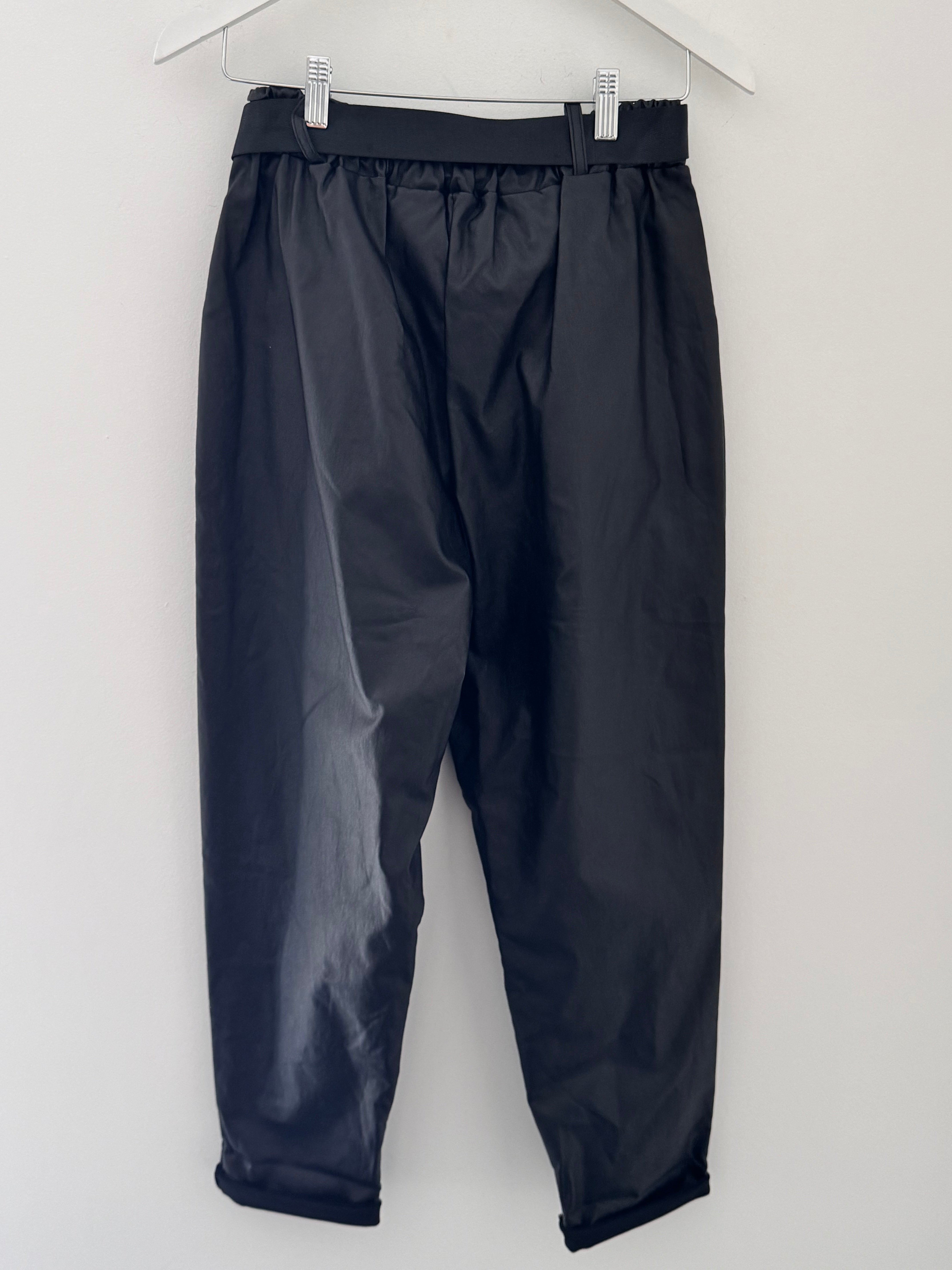 Super Stretch Waxed Barrel Trousers in Black