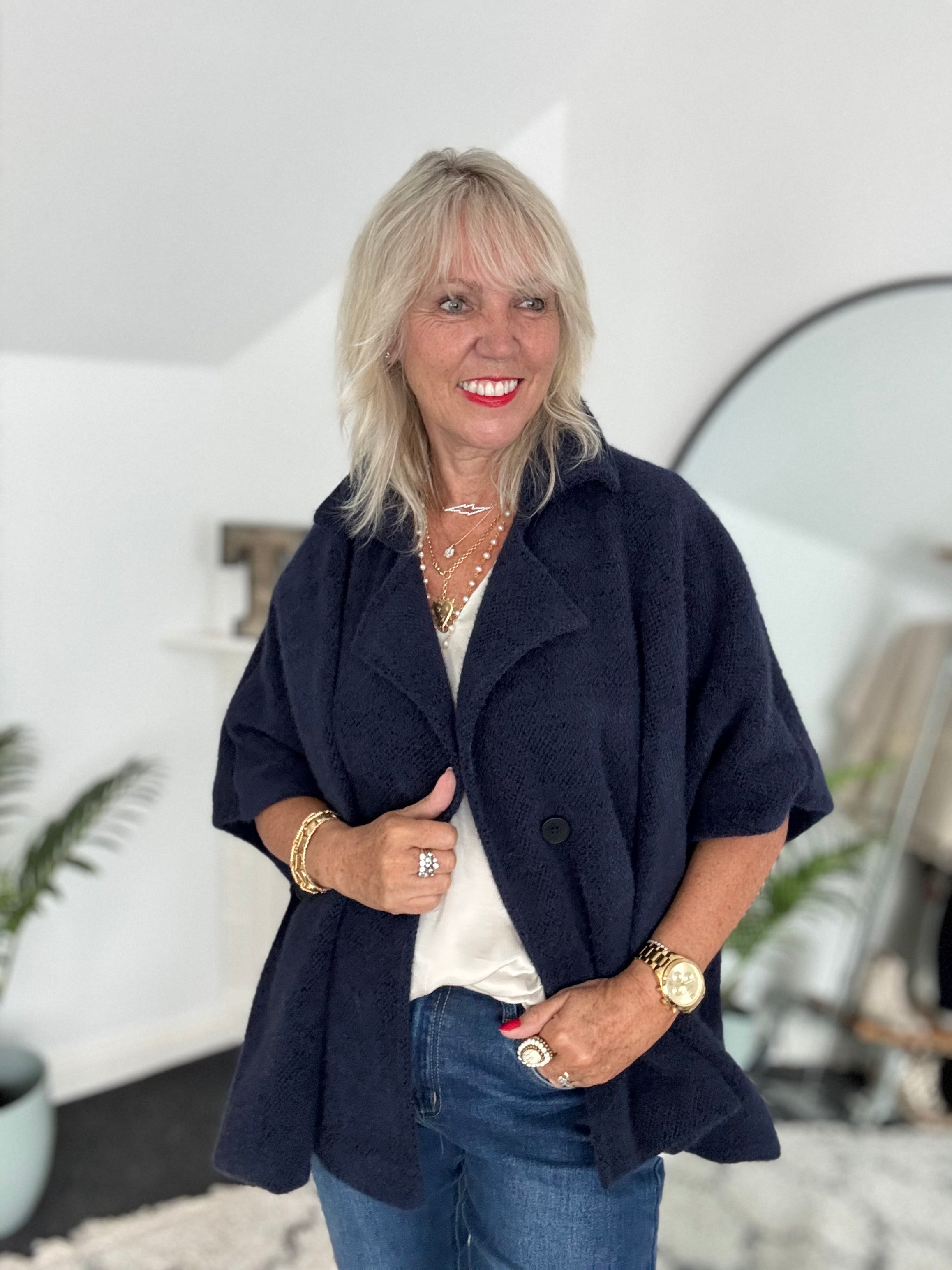 Soft Cape Jacket in Navy