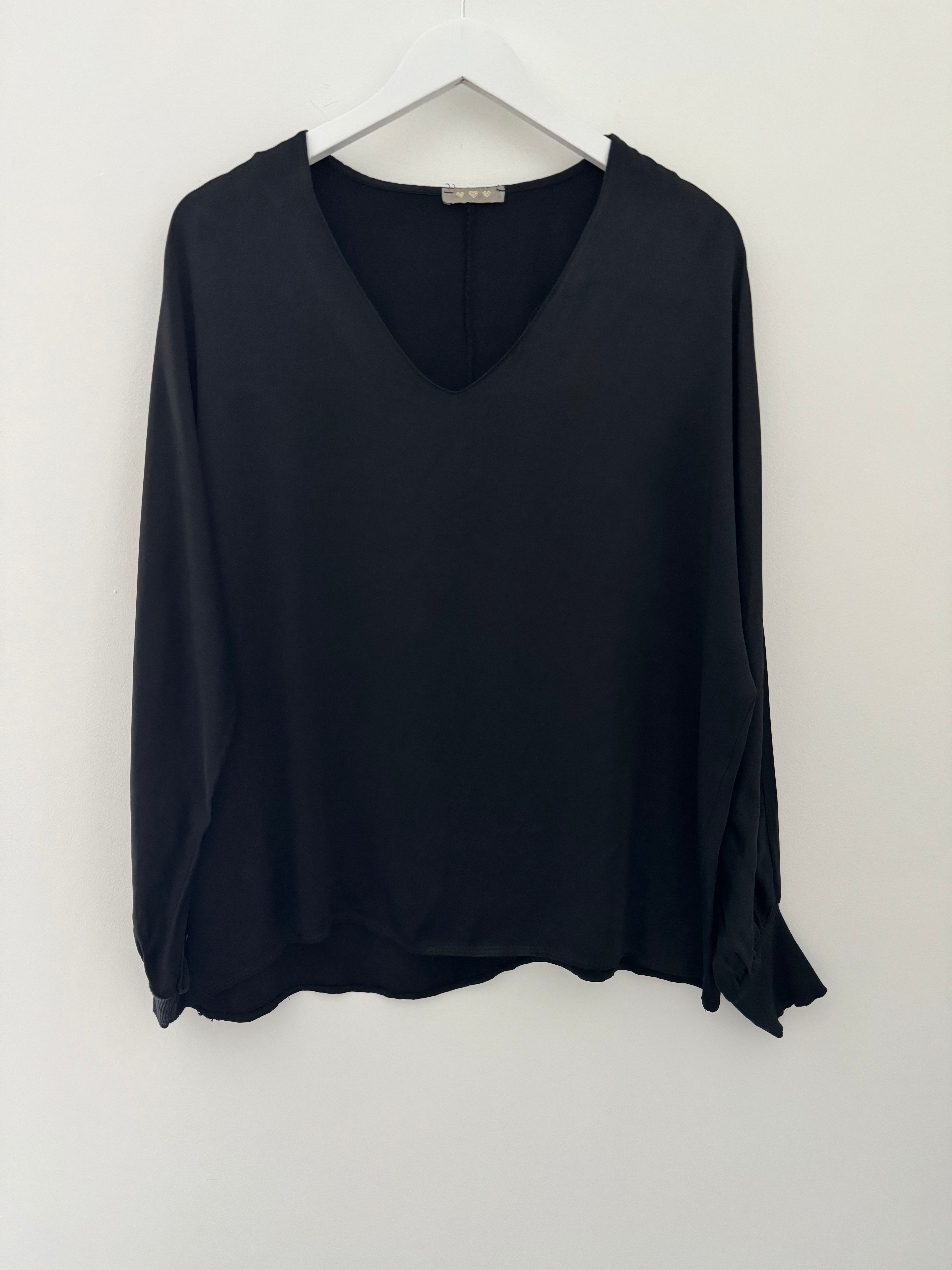 Silky V Neck Blouse in Black