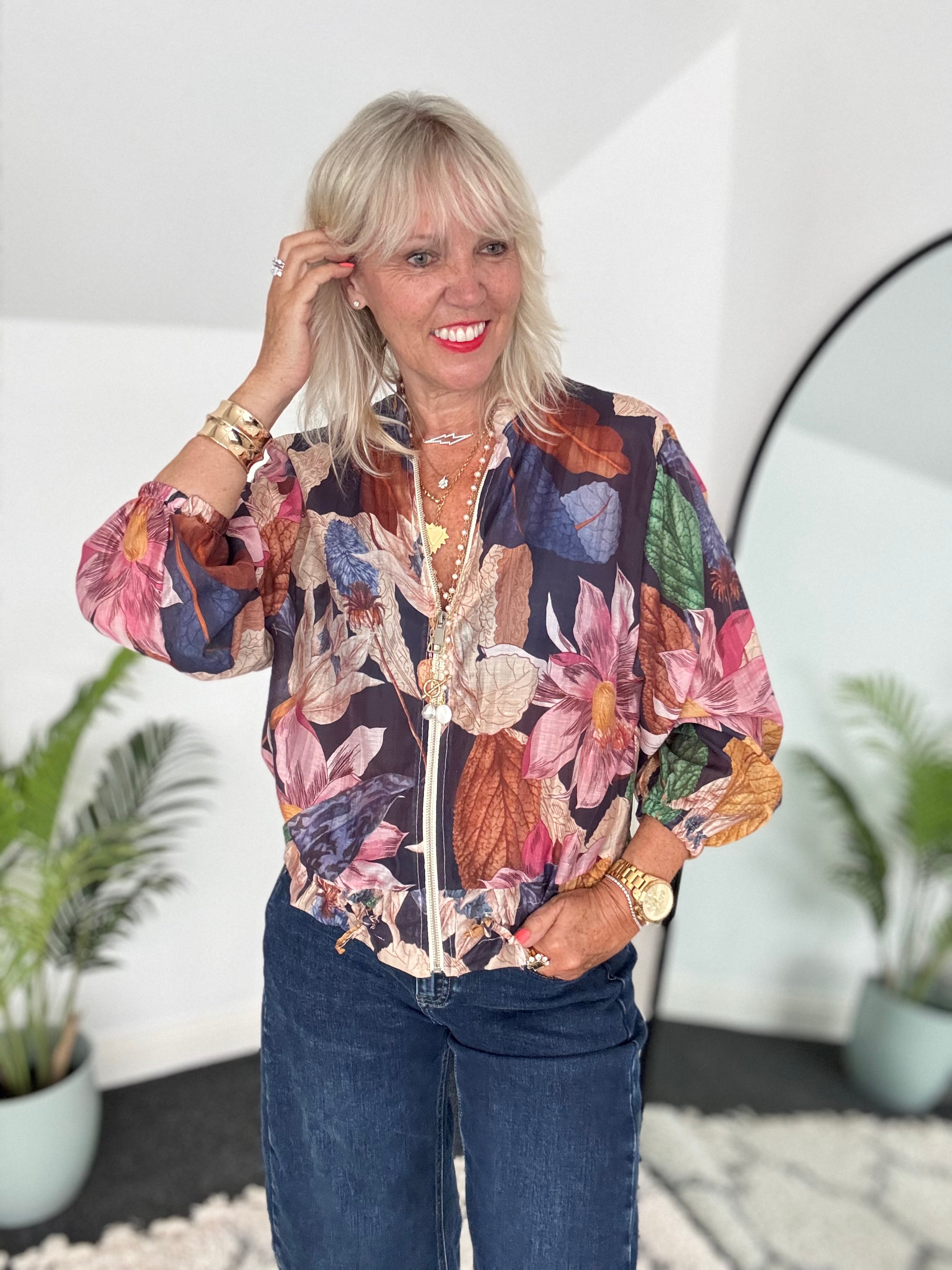 Floral Bomber Jacket in Pink & Blue