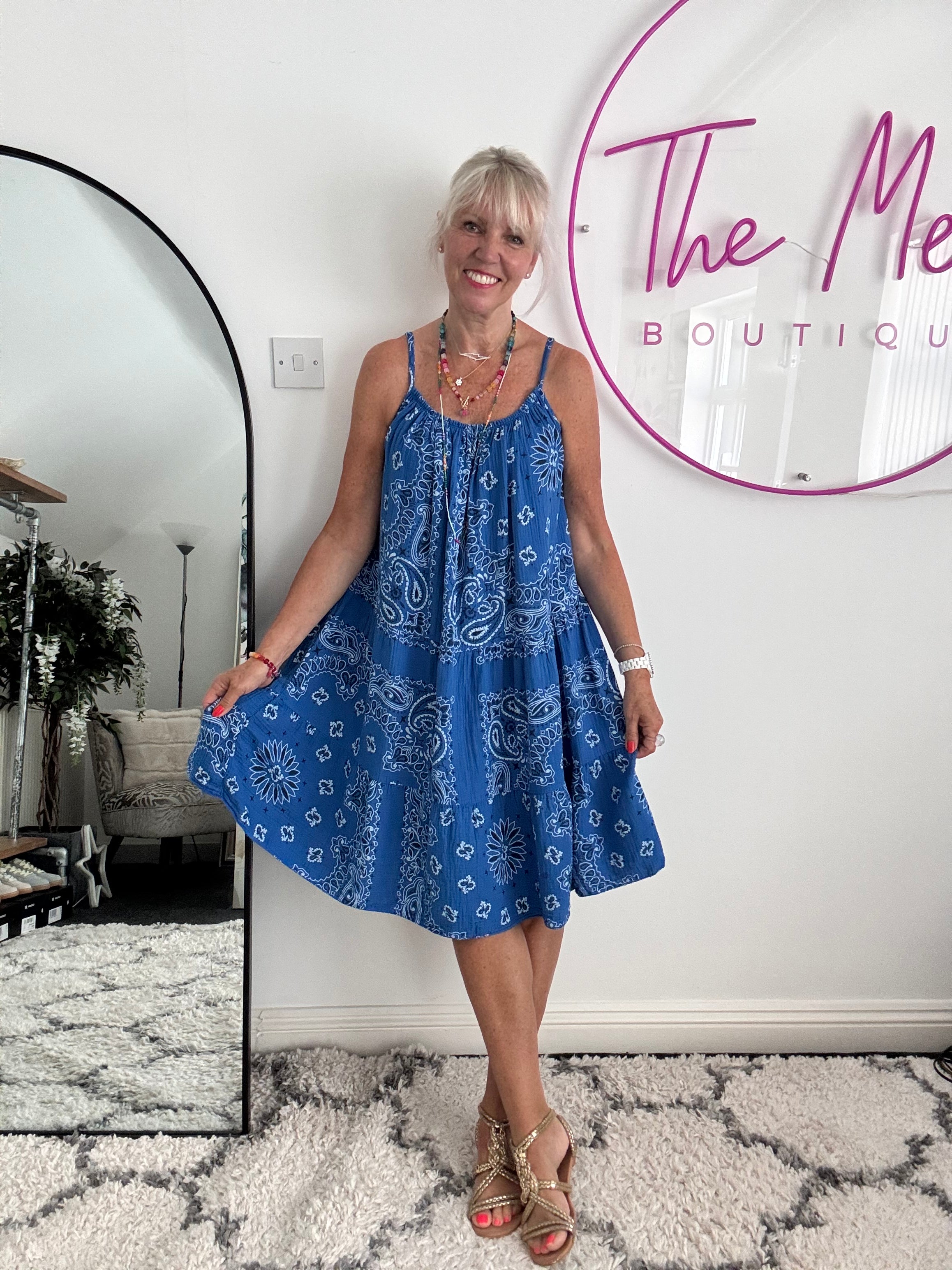Paisley Cheesecloth Dress in Mediterranean Blue